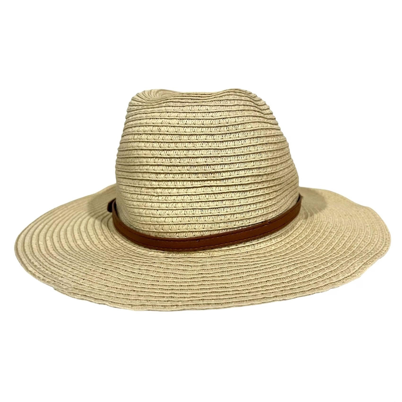 Vintage Melissa Odabash Straw Sun Hat Fedora Beige Brown Band w/ Buckle Womens One Size Adjustable Sun Hat Summer Beach Casual Travel Women Size ONE SIZE - 5 Thumbnail