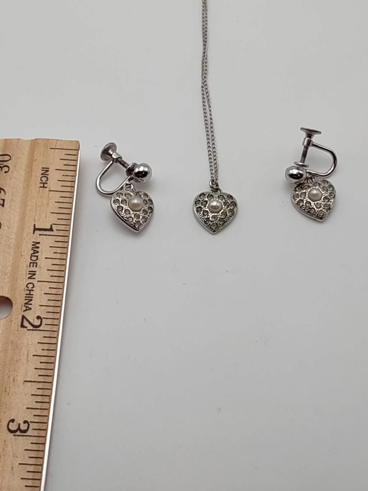Sterling Silver Vintage Sterling Heart Necklace & Screw Back Earrings Set Size ONE SIZE - 3 Thumbnail