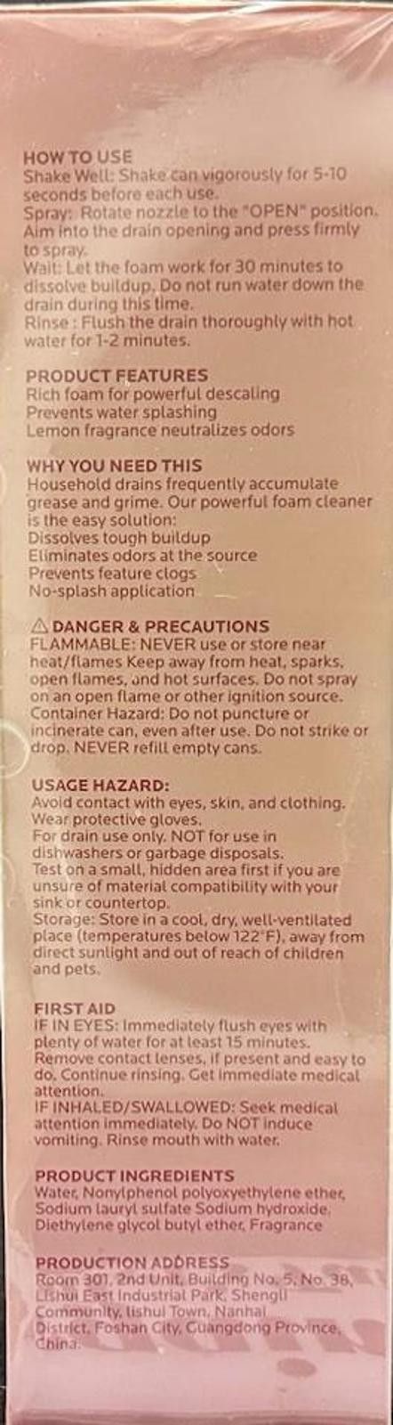 The Unbranded Brand Drain Cleaner Foam 17.6 fl oz Lemon Scent Bathroom Kitchen D Size ONE SIZE - 3 Thumbnail
