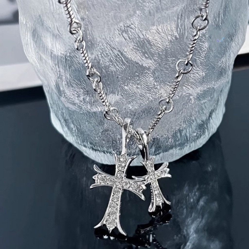 Other CZ Double Cross Pendant Necklace for Men Women Hip Hop Style Size ONE SIZE - 2 Thumbnail