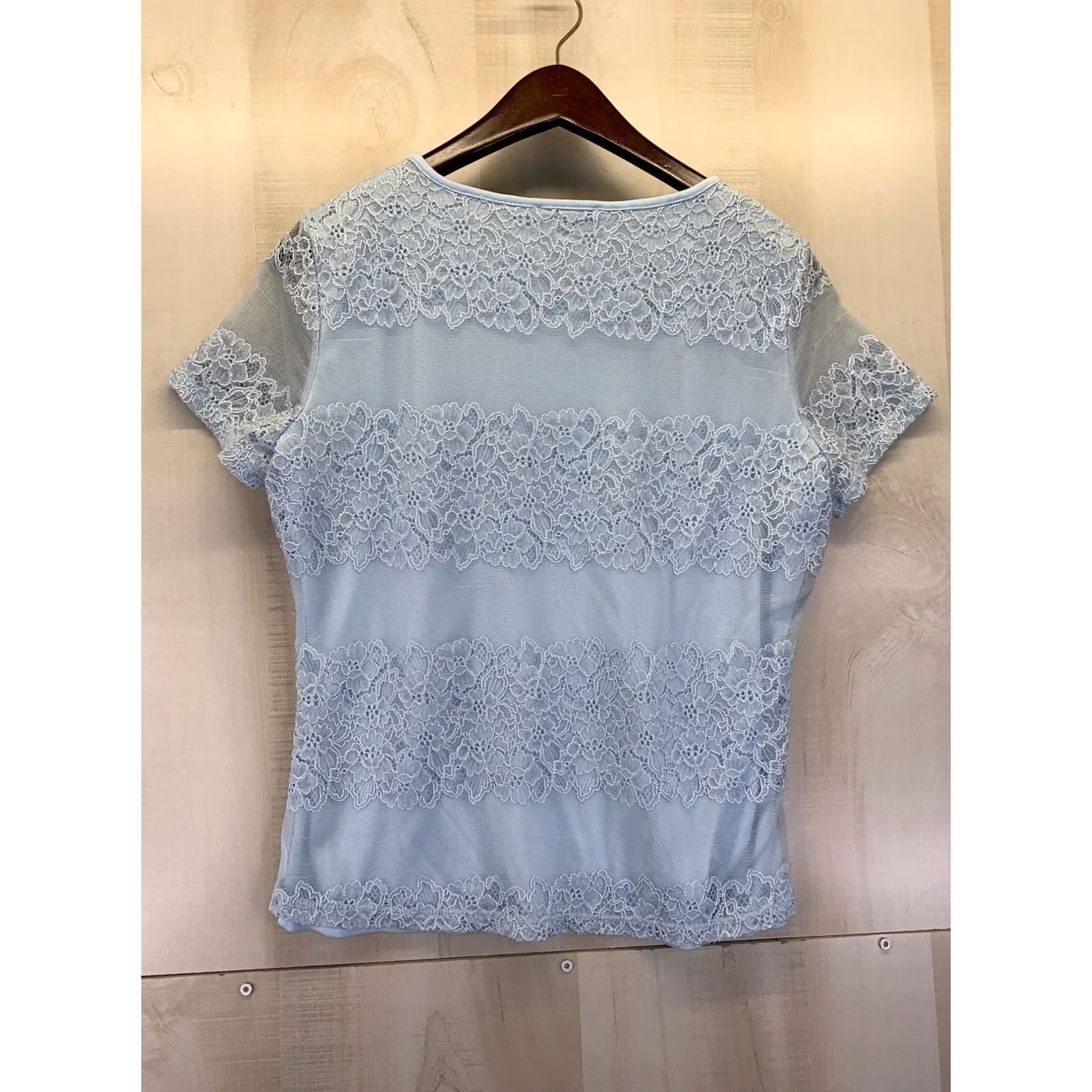 Calvin Klein Calvin Klein Blouse Shirt Women M Blue Lace Overlay Short Sleeve Top-4802 Size 32" / US 10 / IT 46 - 7 Thumbnail
