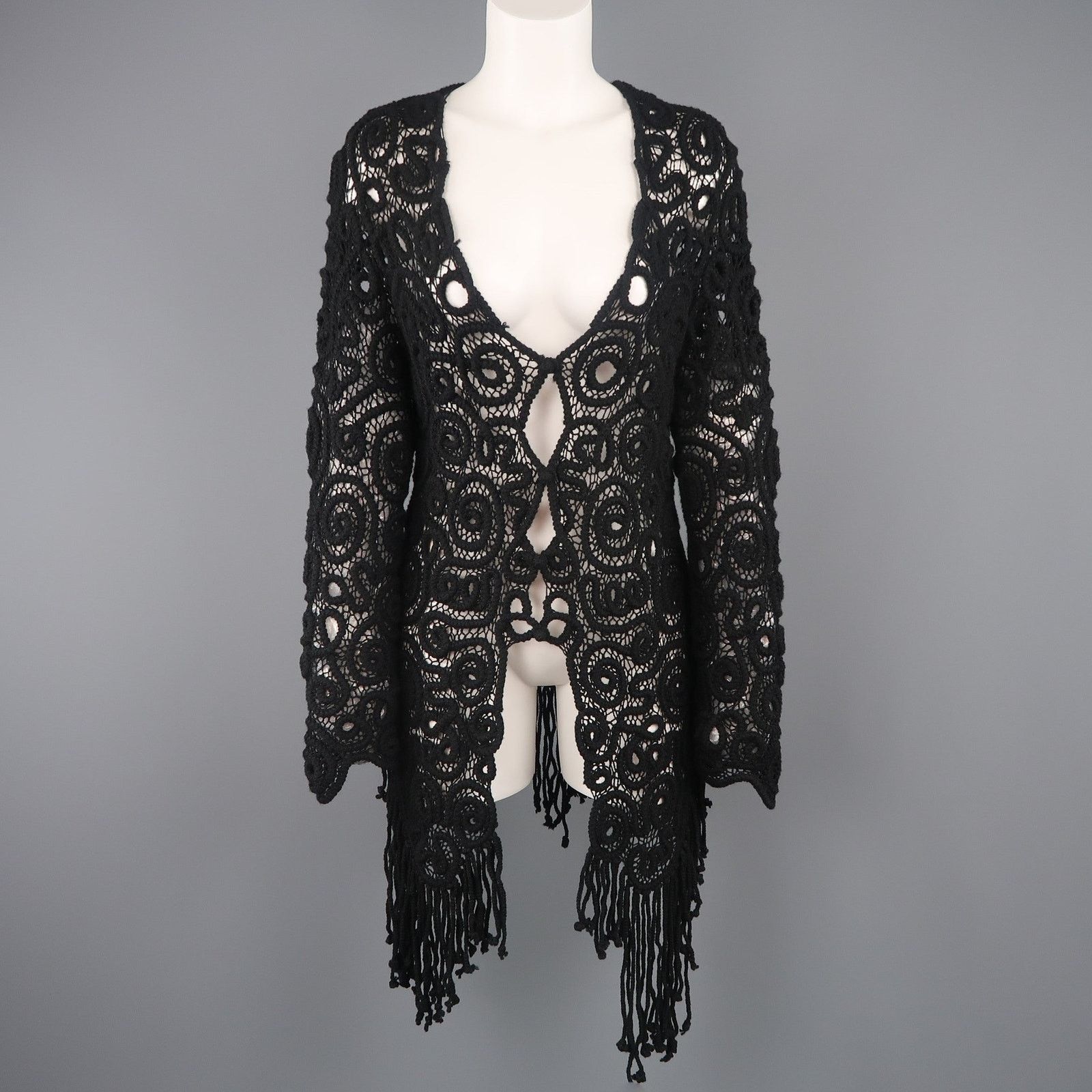 Matsuda MATSUDA Size M Black Wool Crochet Fringe Cardigan Size M / US 6-8 / IT 42-44 - 1 Thumbnail