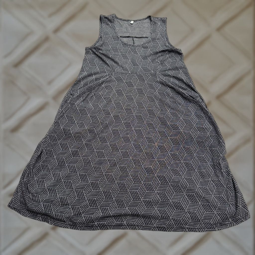 Vintage Vigorella Dress Geometric Knit A-Line Shift - Scoop Neck, Pockets - Womens S/M Gray Size S / US 4 / IT 40 - 1 Thumbnail