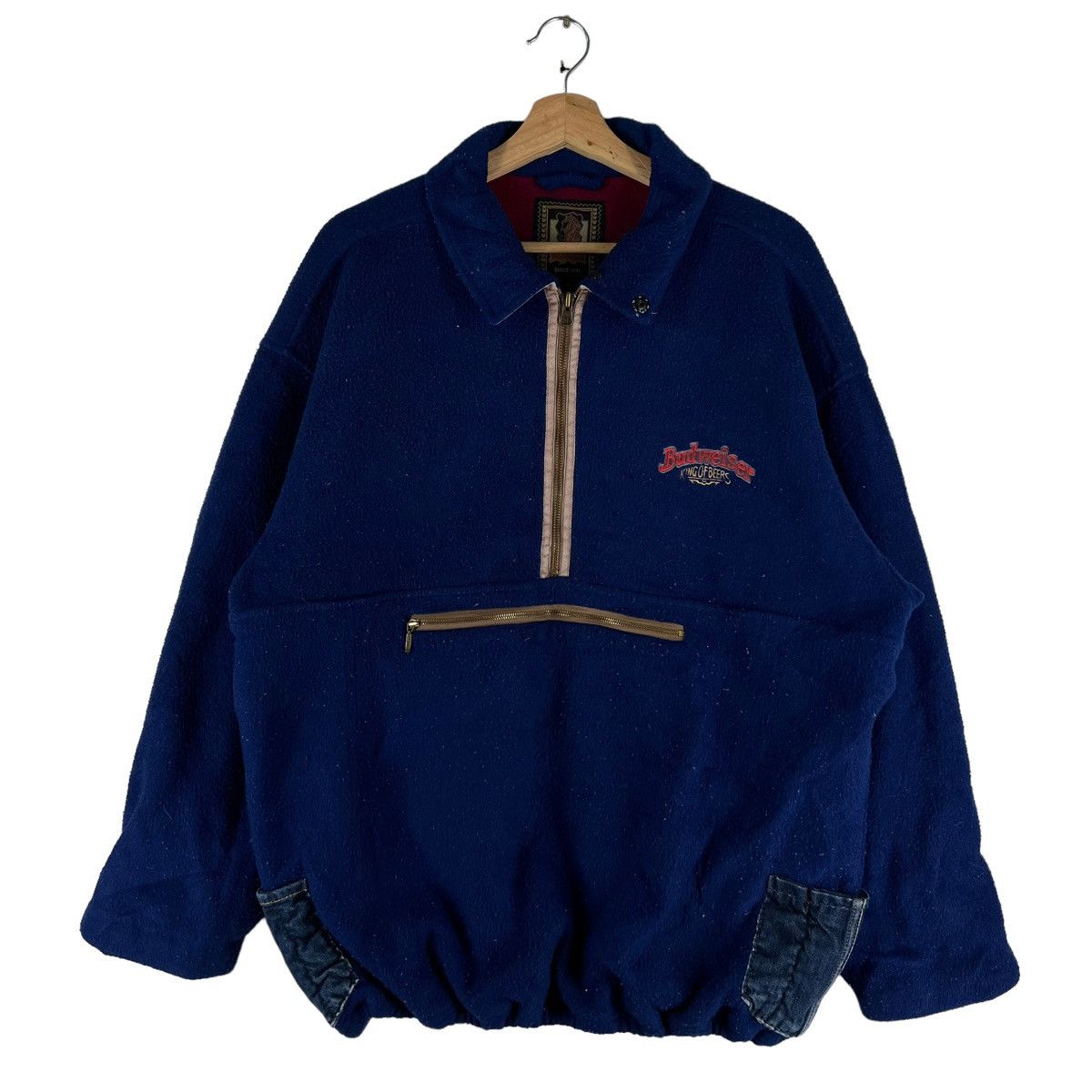 Budweiser 🔥VINTAGE FLEECE JACKET ANORAK PULL OVER BUDWEISER BEER Size US L / EU 52-54 / 3 - 1 Thumbnail