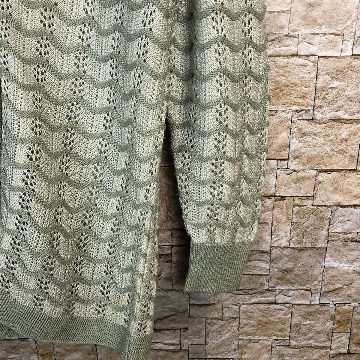 Homespun Knitwear × Japanese Brand Japan vintage Green crochet meshnet Cardigan Knitwear #A1050 Size S / US 4 / IT 40 - 8 Thumbnail