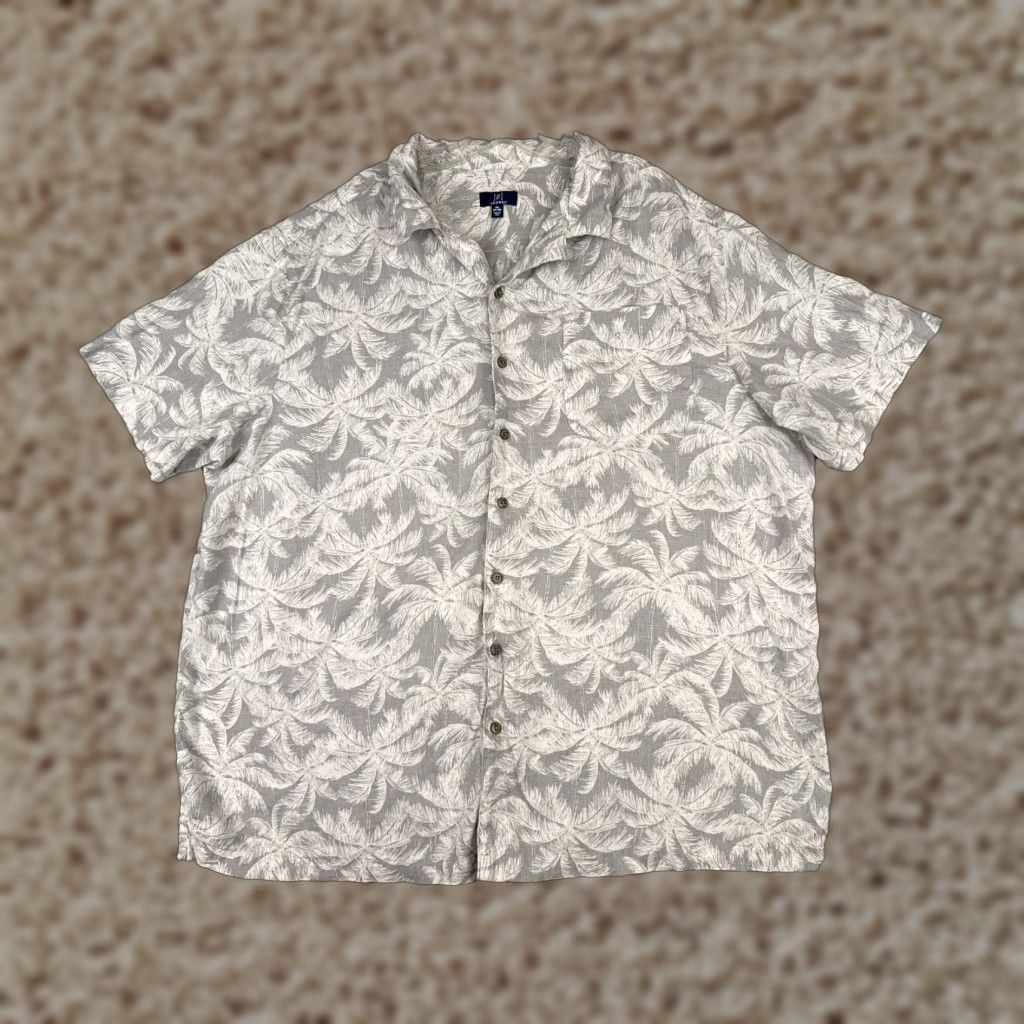 George George Mens Shirt 3XL Gray Floral Palm Leaf Hawaiian Linen Blend Button-Up Short Sleeve Vintage: No Size US XXL / EU 58 / 5 - 1 Thumbnail