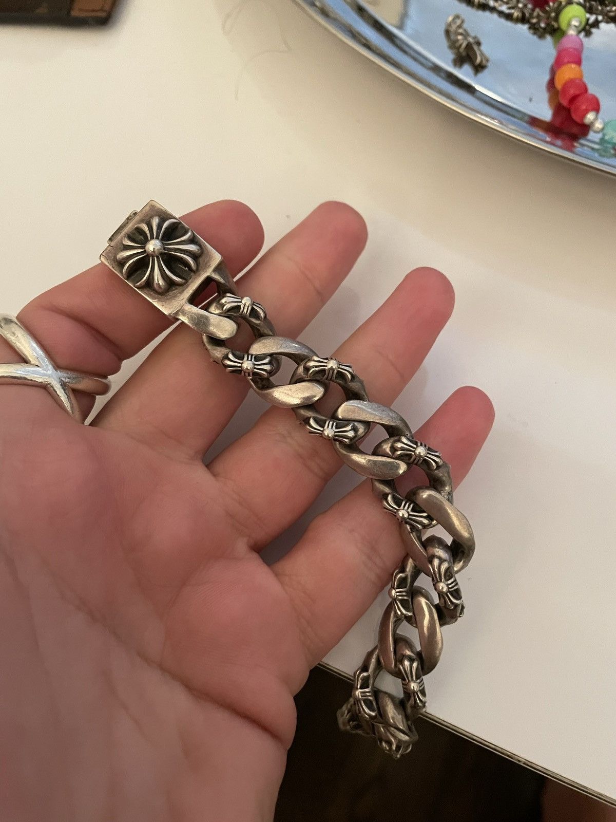 image of Chrome Hearts Fancy Link Cuban Bracelet in Silver, Men's