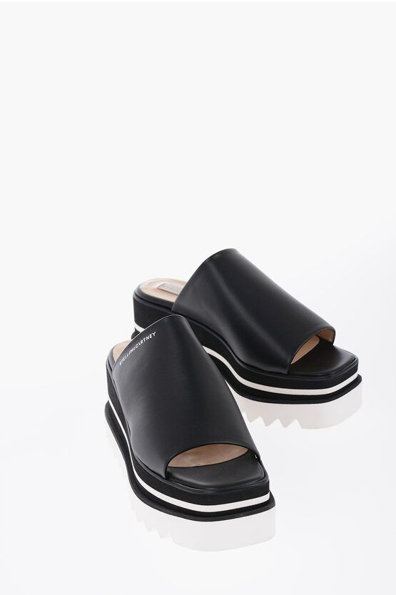 image of Stella Mccartney Vegan Leather Slideswith Platform Sole 8 Cm in Black, Women's (Size 7)