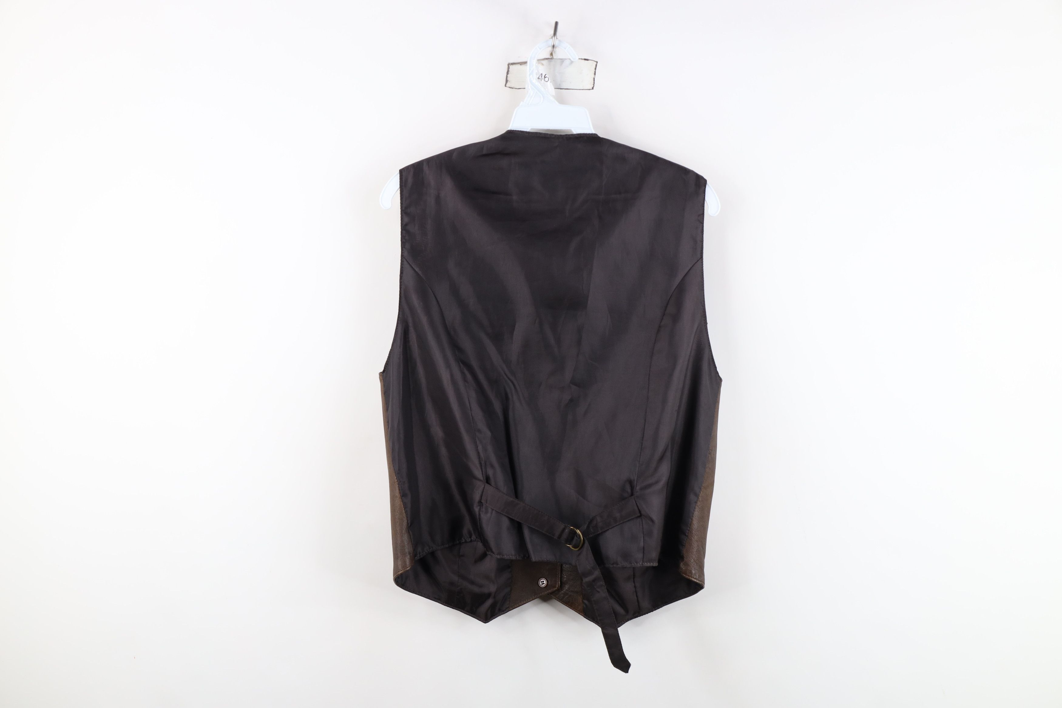 Vintage Vintage 90s Streetwear Buckle Back Leather Vest Jacket Brown Size XL / US 12-14 / IT 48-50 - 13 Thumbnail