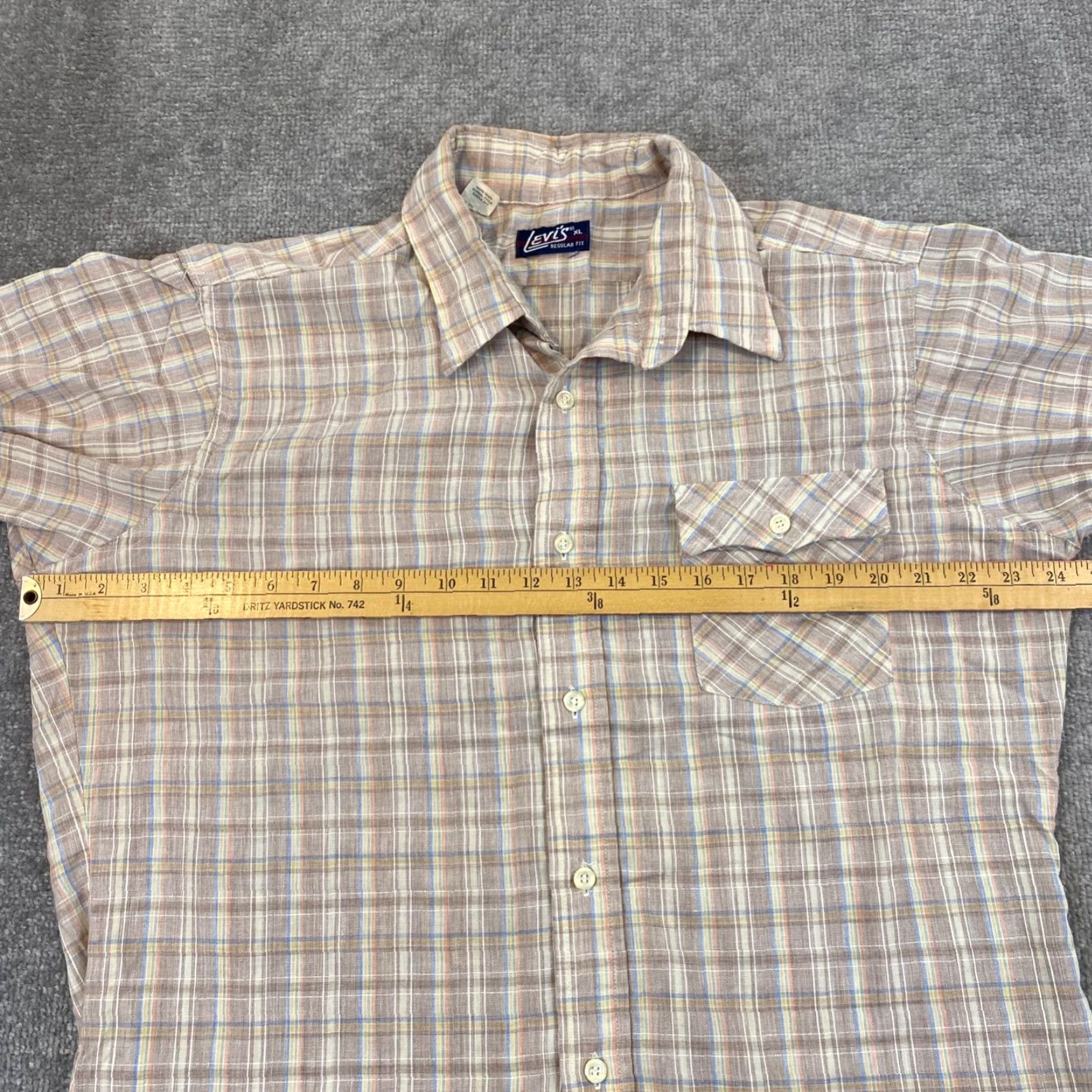 Levi's VINTAGE LEVI'S Shirt Mens XL Blue Brown Plaid Button Up Western Top USA Made S/S Size US XL / EU 56 / 4 - 5 Thumbnail