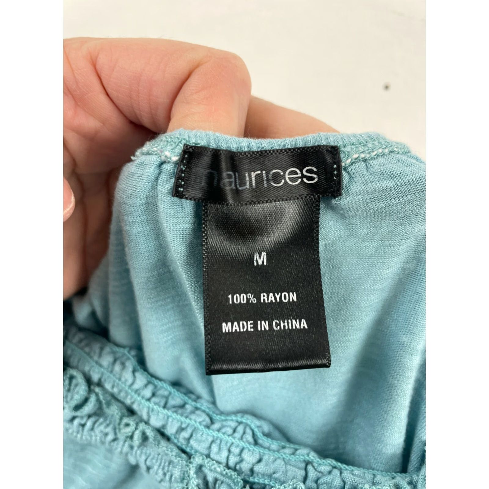 Vintage Maurices Blouse Shirt Women's Medium Blue Cap Sleeve Square Neck & Hem Smocked Modern Casual- Breathable Size M / US 6-8 / IT 42-44 - 7 Thumbnail