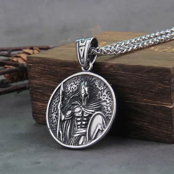 Jewelry Silver Color Warrior Spartan Shield Pendant Necklace Size ONE SIZE - 1 Thumbnail
