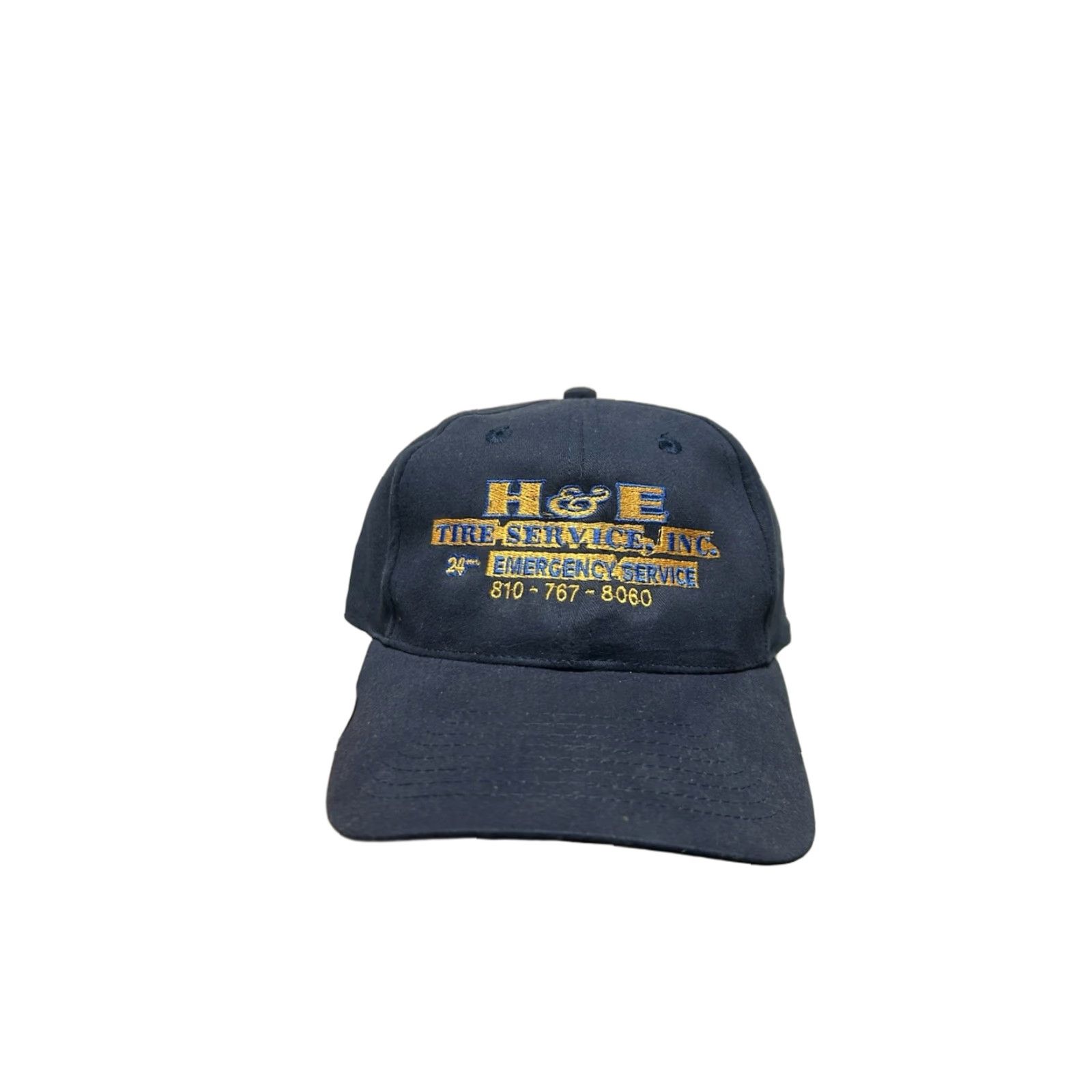 Vintage VINTAGE SnapBack hat cap H&E tire services Flint Michigan blue yellow adjustable Size ONE SIZE - 1 Thumbnail