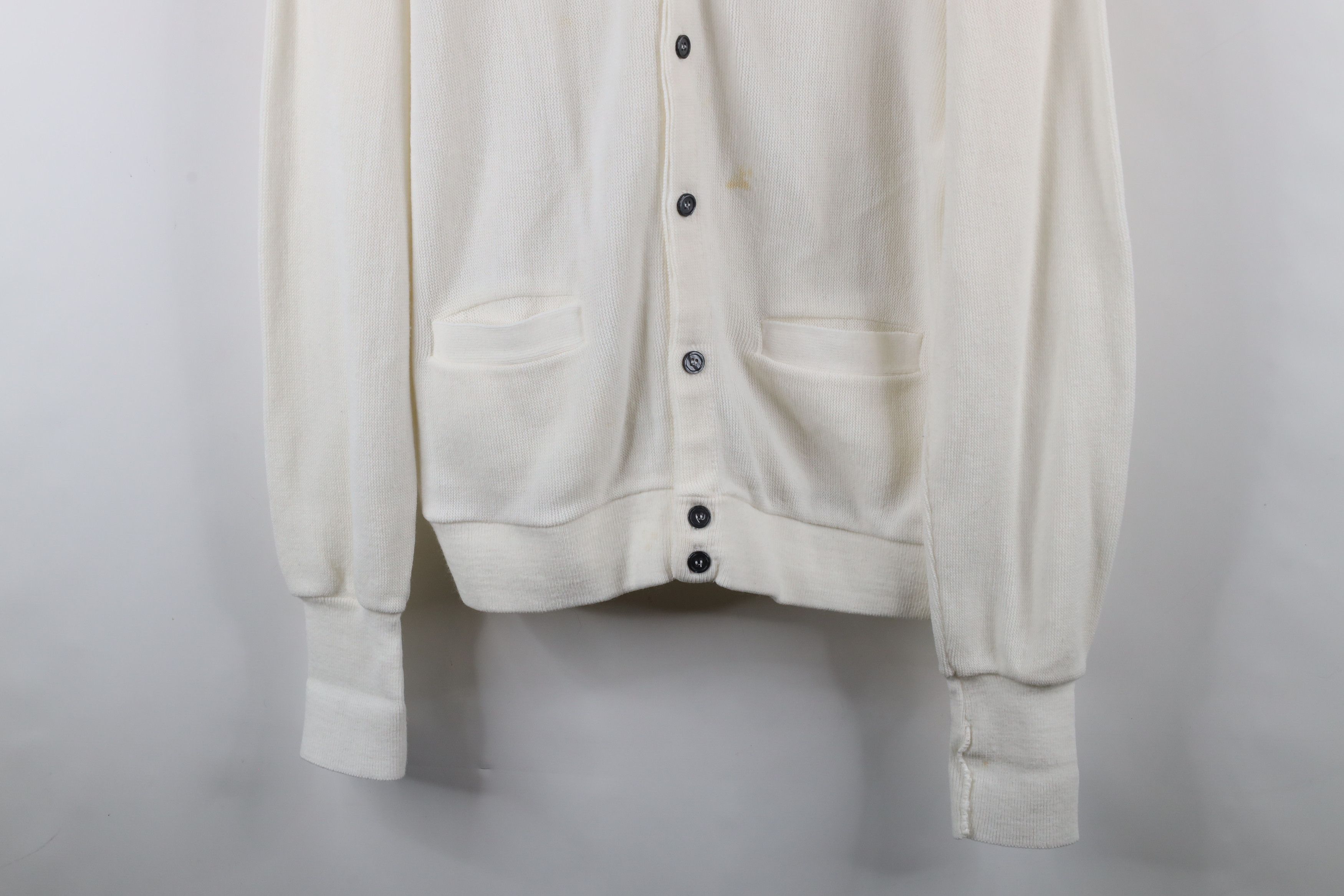 Vintage Vintage 70s Streetwear Blank Knit Cardigan Sweater White USA Size US XL / EU 56 / 4 - 3 Thumbnail