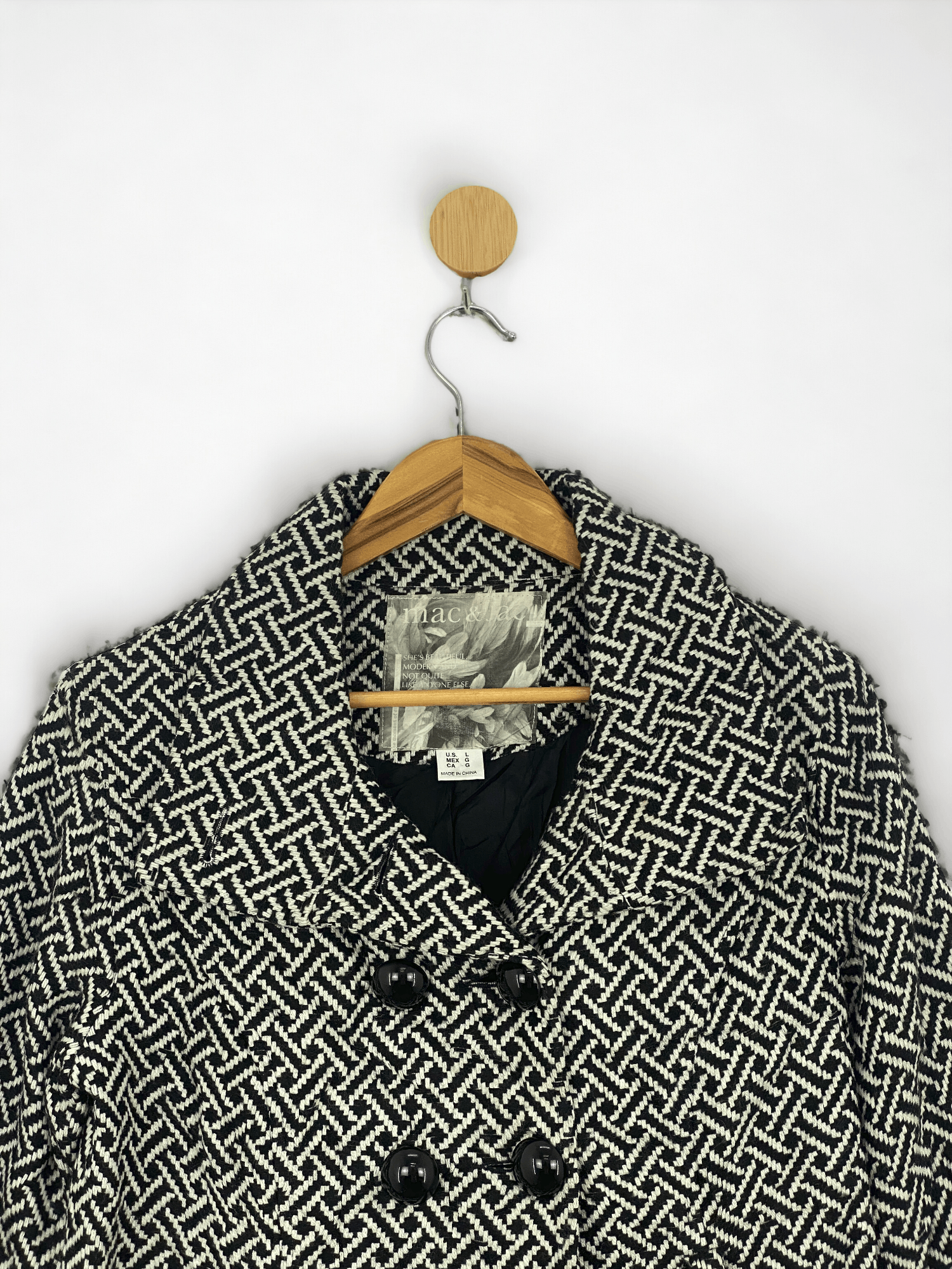 If Six Was Nine Vintage Mac & Jac Pattern Double Breasted Tweed Coat JA0050 Size L / US 10 / IT 46 - 2 Thumbnail