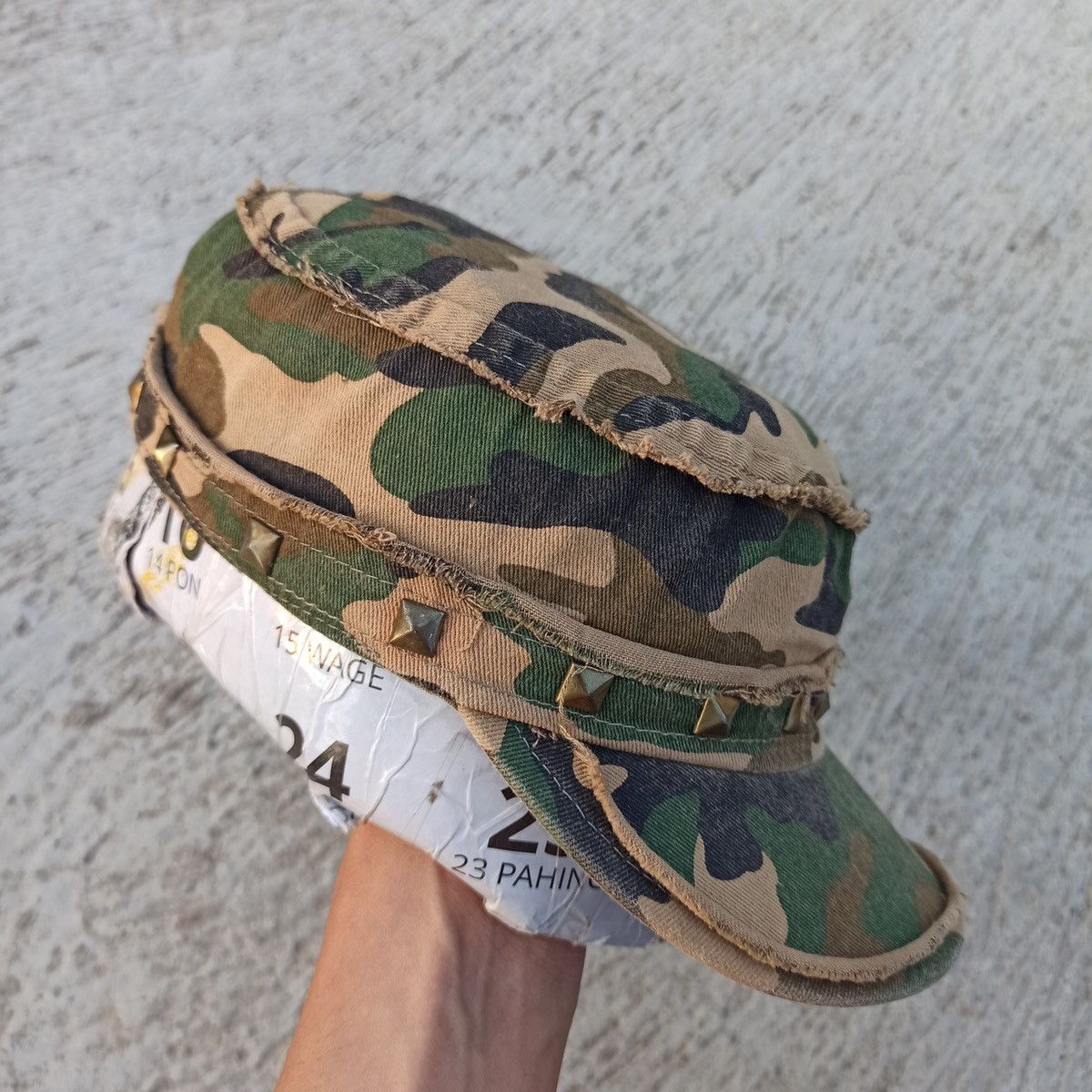 Hunter Army Cadet Hat Punk Distressed Poem Studded y2k style Size ONE SIZE - 5 Thumbnail
