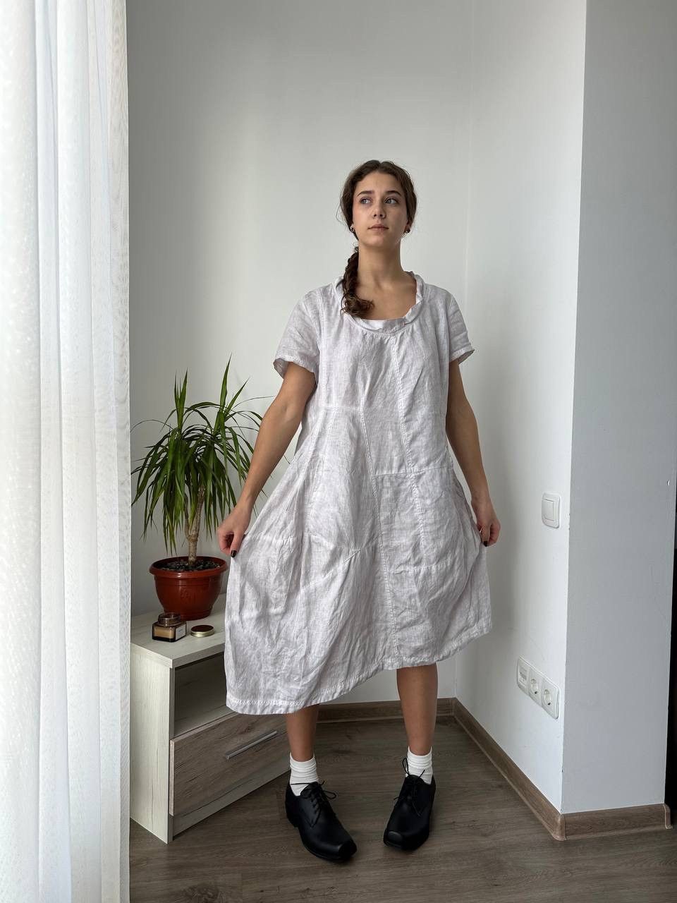 Japanese Brand × Rundholz × Vintage Rundholz Avant Garde Baloon White Dress 100 Linen Size L Size L / US 10 / IT 46 - 4 Thumbnail