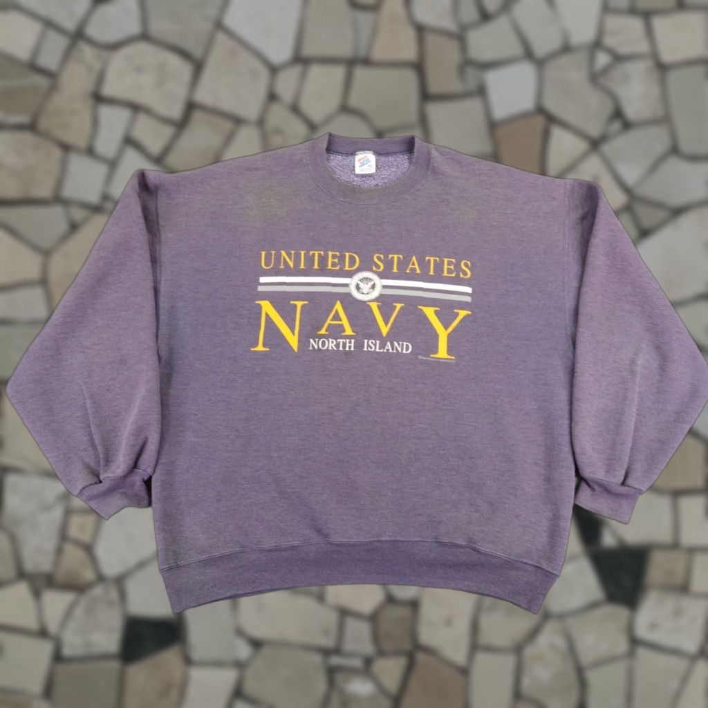 Jerzees VINTAGE United States Navy Sweatshirt Mens XL Purple North Island Sweatshirt 80s Jerzees Pullover Crew Neck Cotton Polyester Fleece Logo Navy Wool? Size US XL / EU 56 / 4 - 1 Thumbnail