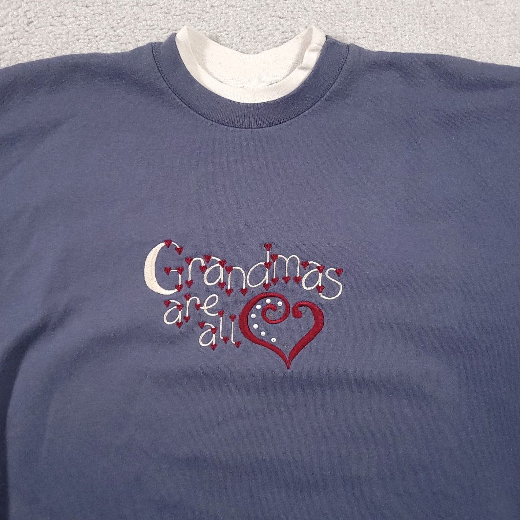 Vintage VINTAGE M&C Sportswear Grandma Crewneck Sweatshirt Embroidered Women's XL Blue Heart Shirt Women 90s Pullover Crew Neck Cotton Polyester Size XL / US 12-14 / IT 48-50 - 3 Thumbnail