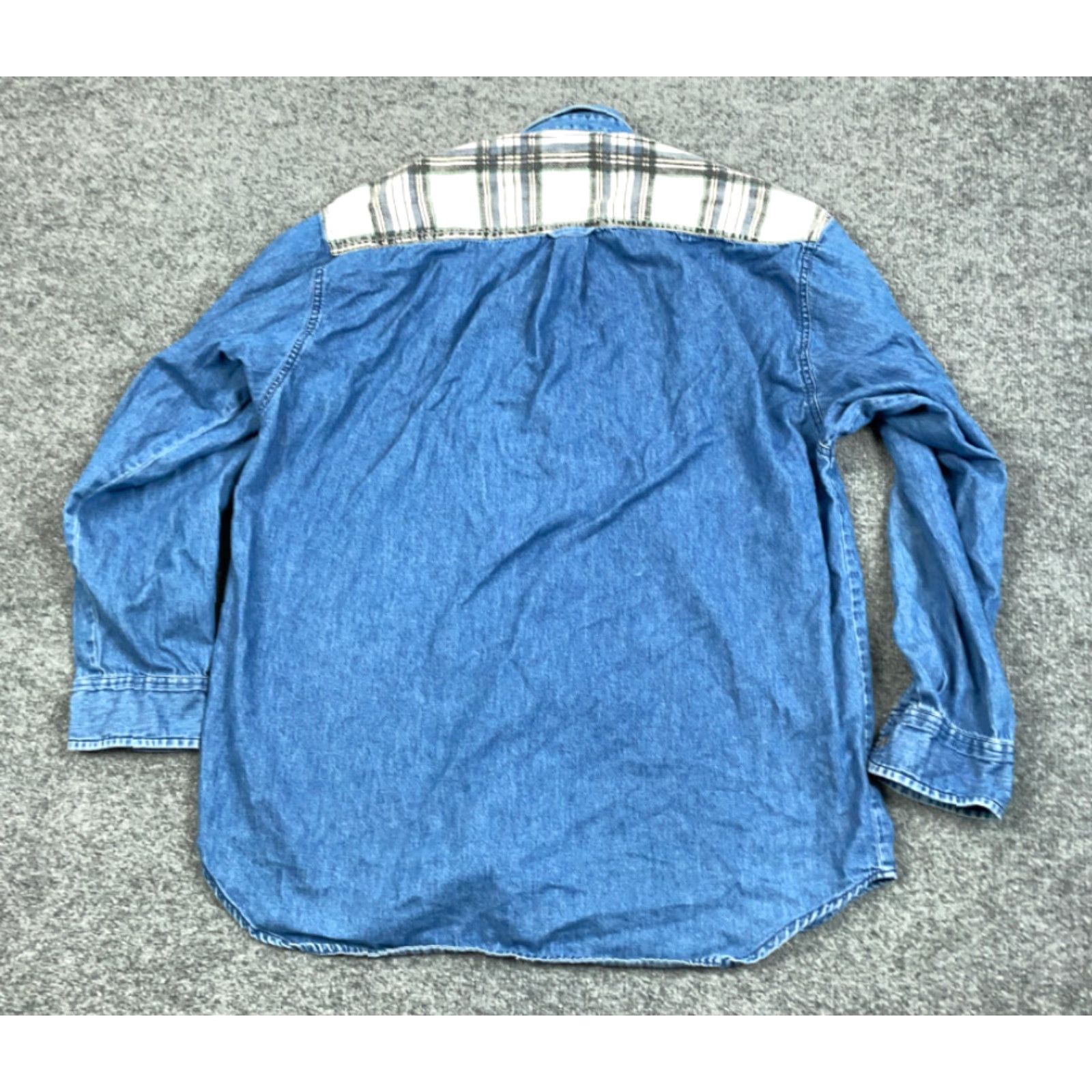 American Eagle Outfitters VINTAGE American Eagle Outfitters Denim Shirt Adult Large Blue Plaid Trim 90s Grunge Mens Shirt Size US L / EU 52-54 / 3 - 2 Thumbnail