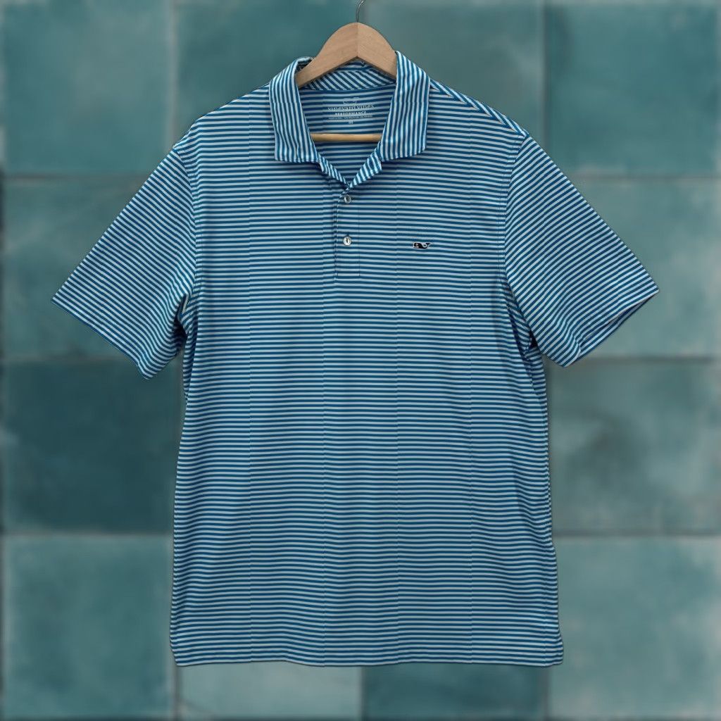 Vineyard Vines Vineyard Vines Performance Polo Shirt Mens M Blue White Striped Preppy Golf Polo Shirts Size US M / EU 48-50 / 2 - 1 Thumbnail