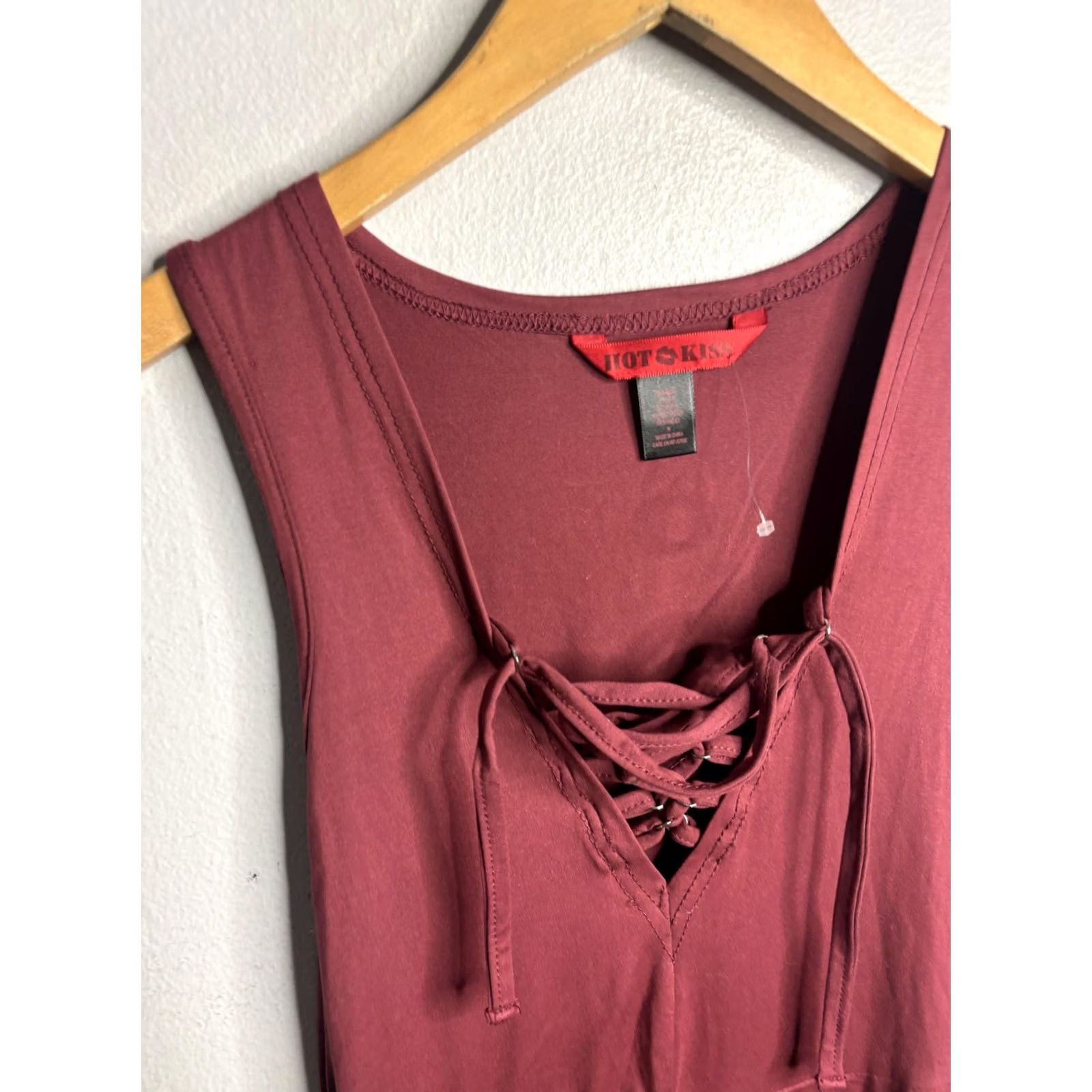 Vintage Hot Kiss Red V Neck Bodycon Tank Sleeveless Mini Dress Womens Medium Lace Up Size M / US 6-8 / IT 42-44 - 2 Thumbnail
