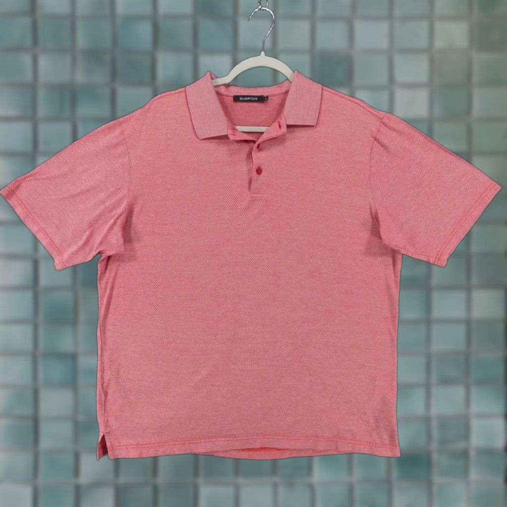 BUGATCHI Bugatchi Polo Shirt Mens L Short Sleeve Red Herringbone Mercerized Cotton Size US L / EU 52-54 / 3 - 1 Thumbnail