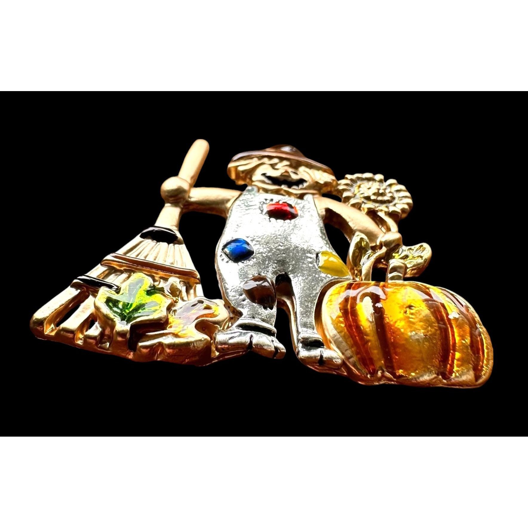 Handmade Scarecrow Brooch Pin New Fall Pumpkin Autumn Leaves Rake Sun Size ONE SIZE - 11 Thumbnail