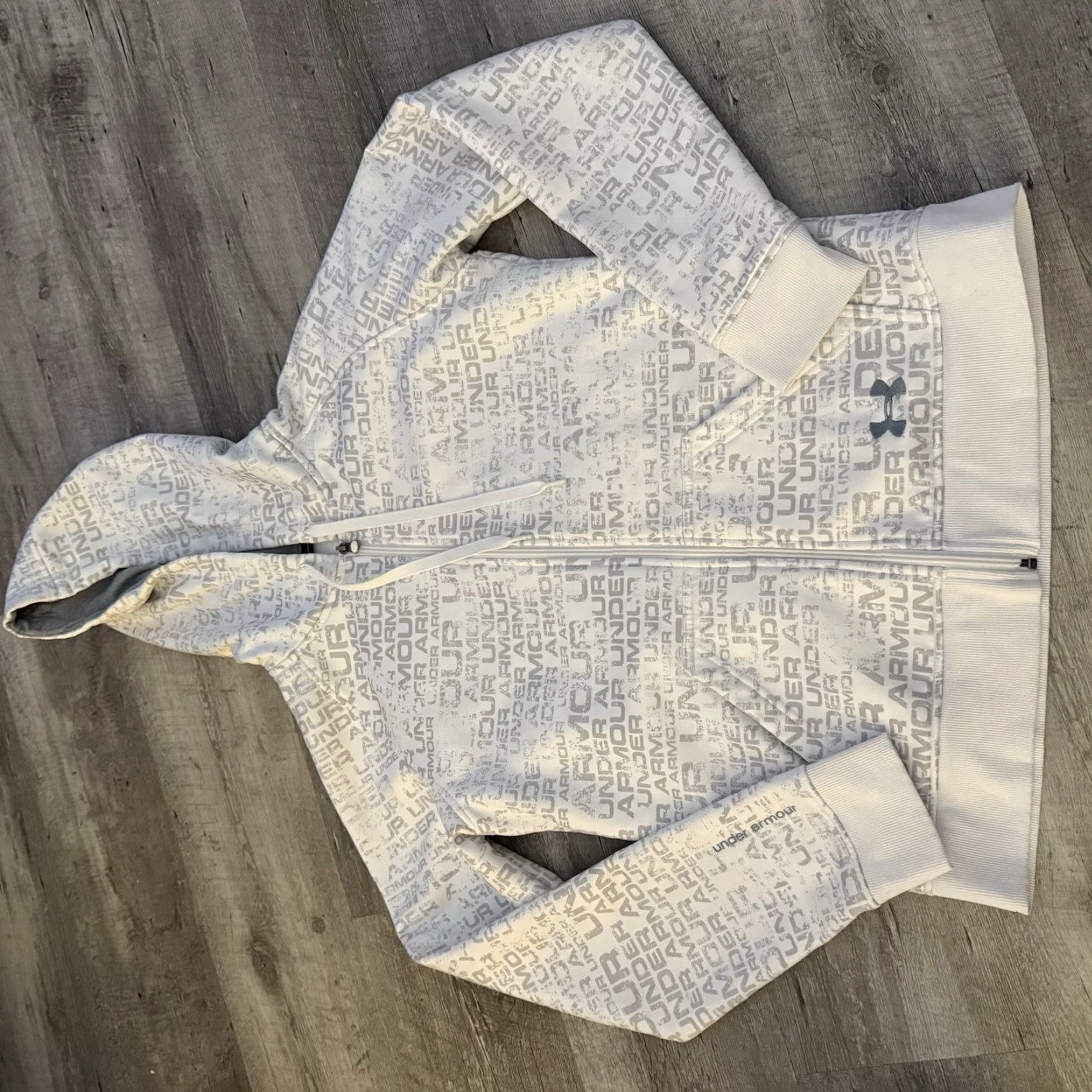 Under Armour Under Armour Hoodie Unisex Sz M Medium Full Zip Logo Print Beige Knit Fleece Breathable Pockets Sports Outdoor Mens Womens Size US M / EU 48-50 / 2 - 3 Thumbnail