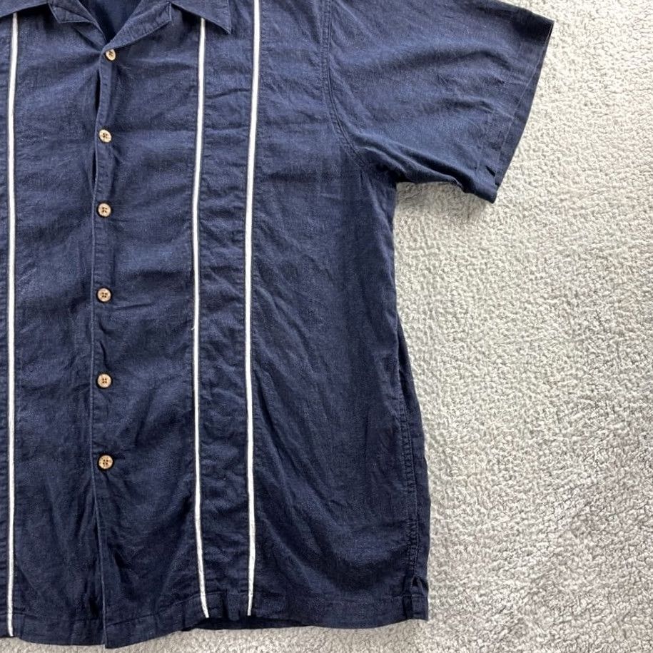 Haggar Haggar Shirt Mens 2XL Blue Striped Button-Up Washable Linen Blend Camp Beach Size US XXL / EU 58 / 5 - 6 Thumbnail