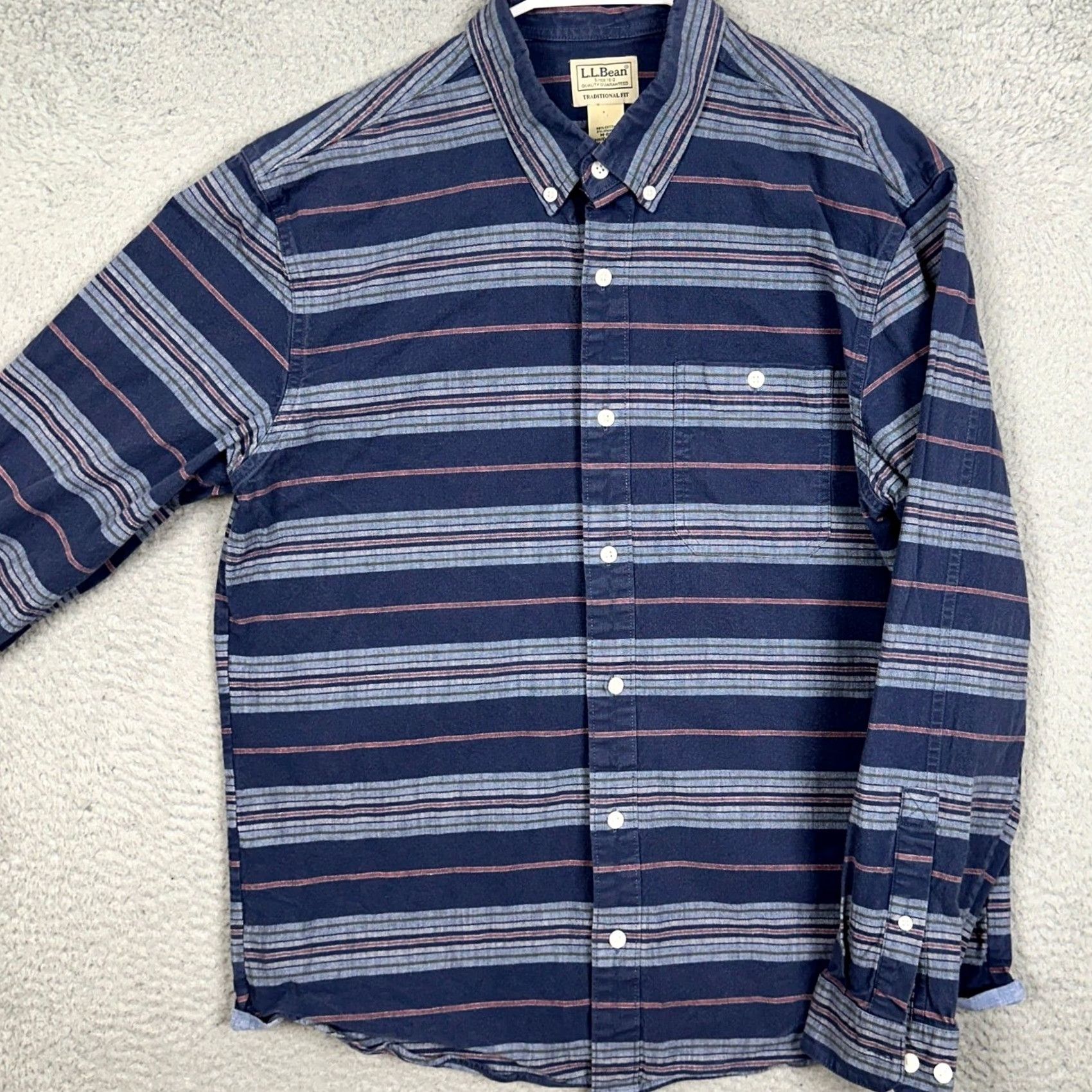 Vintage L.L. Bean Shirt Mens Medium Blue Striped Button-Down Long Sleeve Traditional Fit Chest Pocket Casual Business Travel Size US M / EU 48-50 / 2 - 2 Thumbnail