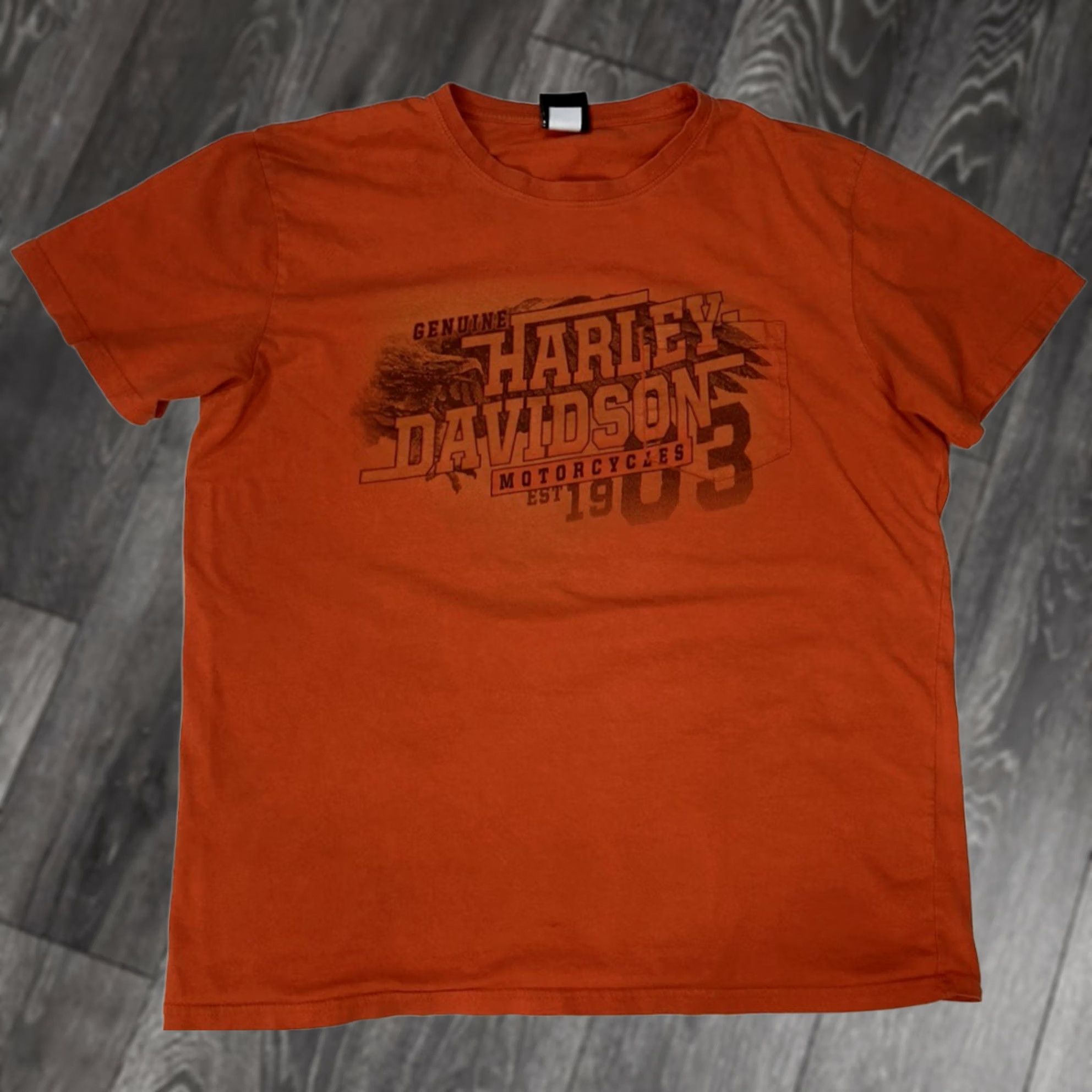 Harley Davidson Harley-Davidson T-Shirt Men XL Orange Graphic Pocket Shirt Crew Neck Short Sleeve Logo Size US XL / EU 56 / 4 - 1 Thumbnail