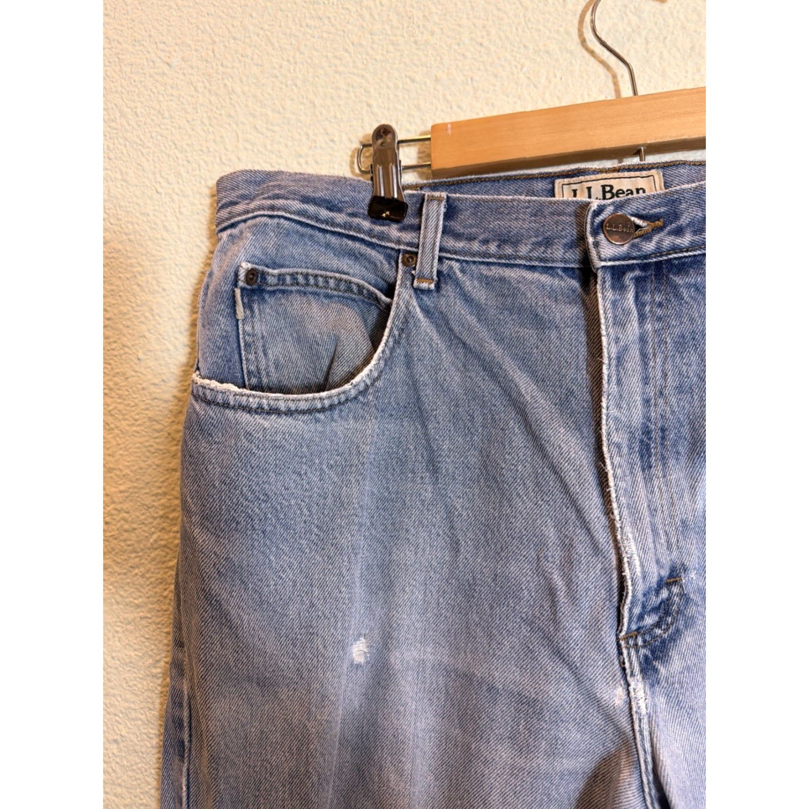 Vintage Y2K LL Bean Mens Jeans Relaxed Fit 38x34 Light Wash Distressed Blue Straight Jeans Mens Size US 38 / EU 54 - 7 Thumbnail