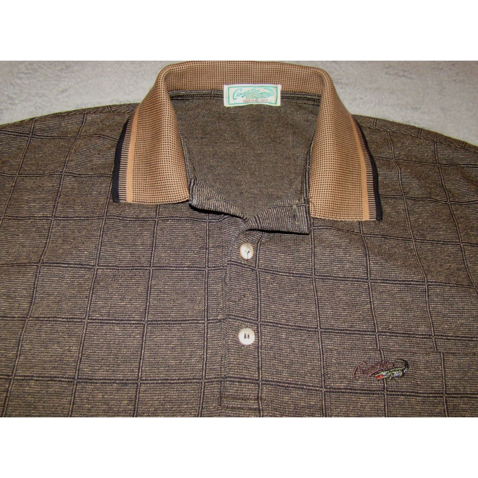 Vintage VINTAGE Crocodile 105 Men’s Medium Brown Plaid Long Sleeve Polo Shirt Size US M / EU 48-50 / 2 - 2 Thumbnail