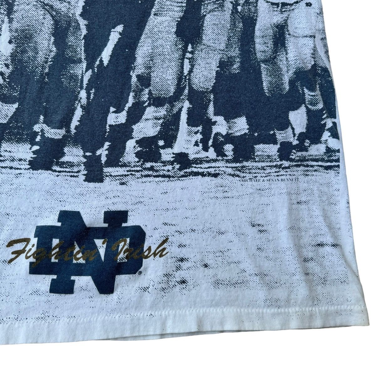 Vintage 90s Notre Dame University Football AOP Graphic Tee rugby Size US L / EU 52-54 / 3 - 3 Thumbnail