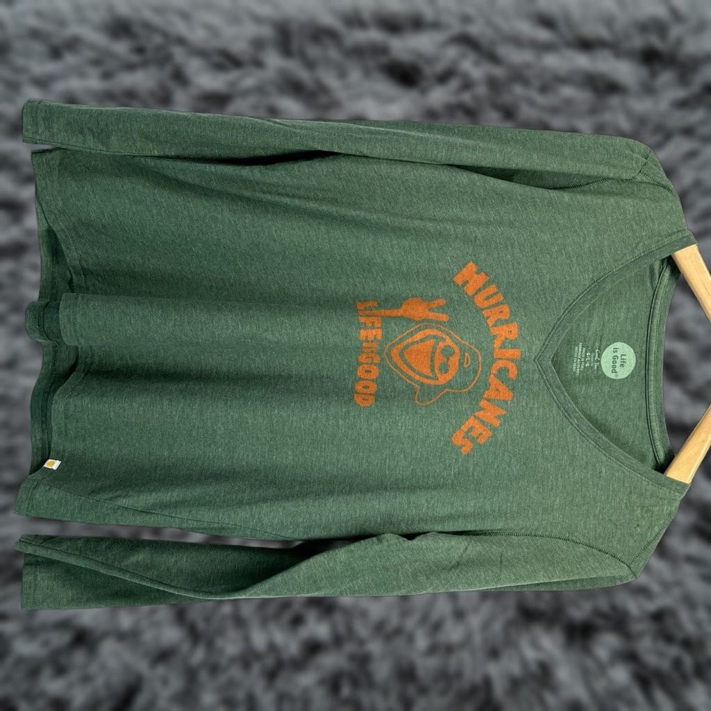 Life is Good VINTAGE Life is Good Long Sleeve T-Shirt Univ Of Miami Hurricanes Graphic Print Green Adult Large College Womens Size L / US 10 / IT 46 - 1 Thumbnail