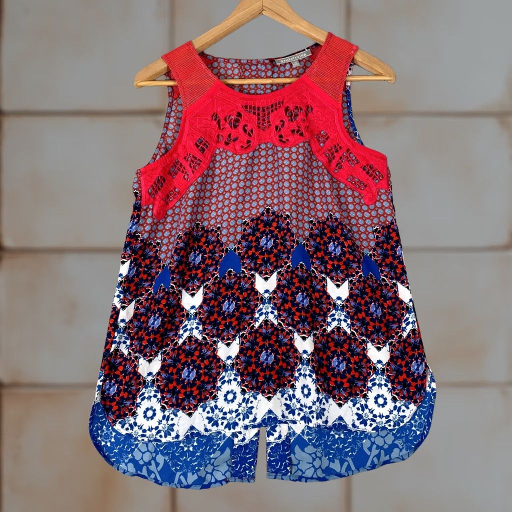 Vintage Daniel Rainn Tank Top Womens XS Petite Red Blue Lace Crochet Boho Shell Floral Size XS / US 0-2 / IT 36-38 - 1 Thumbnail