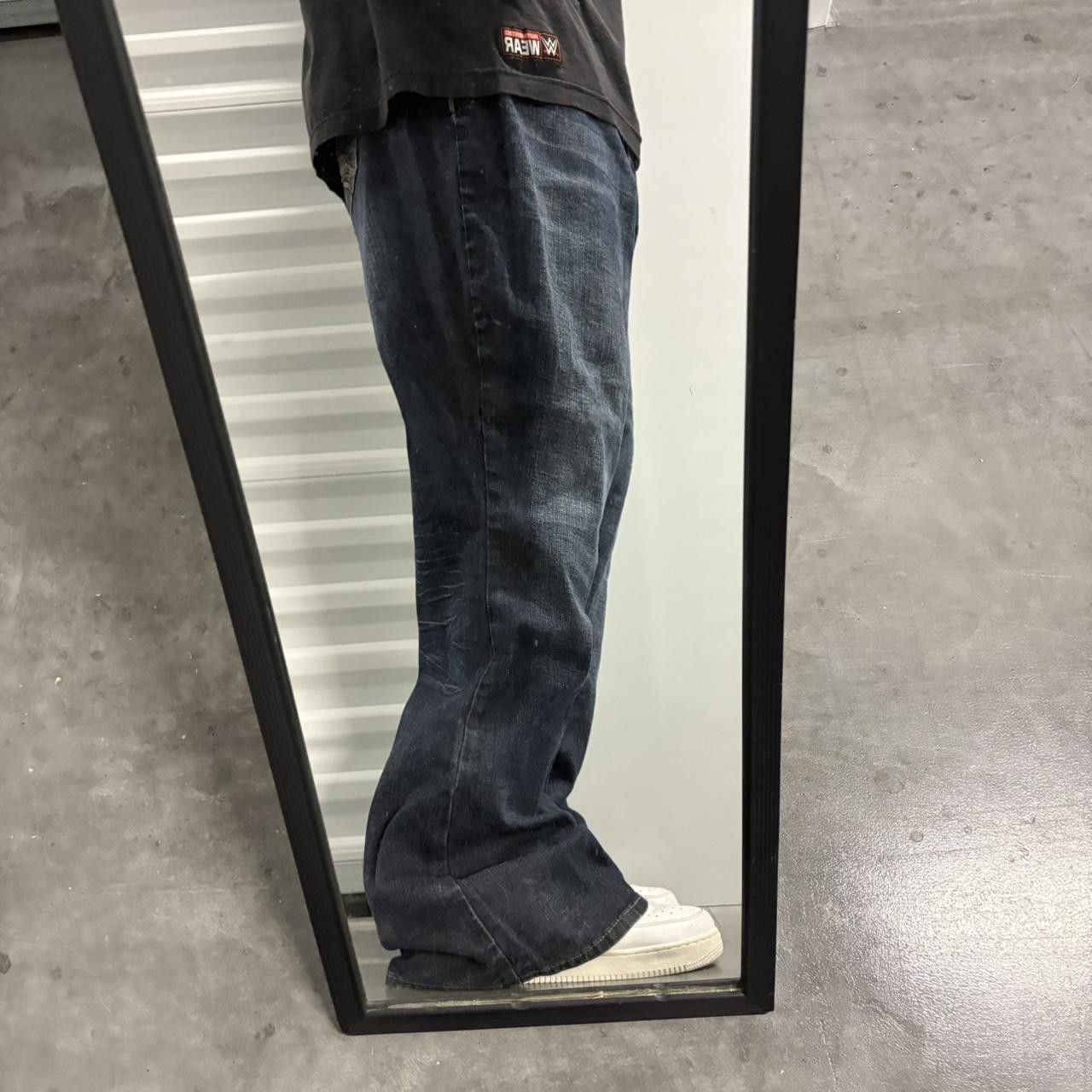 Japanese Brand × Vintage Crazy Vintage Y2K/2000s Super Baggy Bootcut Flare Grunge Dark Wash Denim Jeans! Size US 42 / EU 58 - 1 Thumbnail