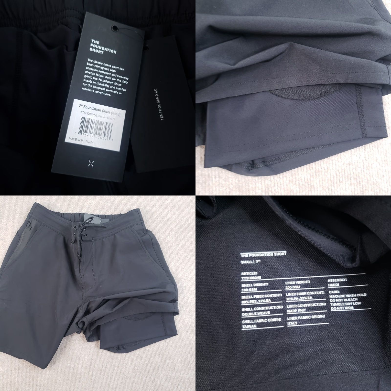 Ten Thousand Ten Thousand Mens Short Inseam 7 in Black Athletic Lightweight Breathable Drawstring Pockets 7 in Inseam XS S M L Size US 29 - 8 Thumbnail