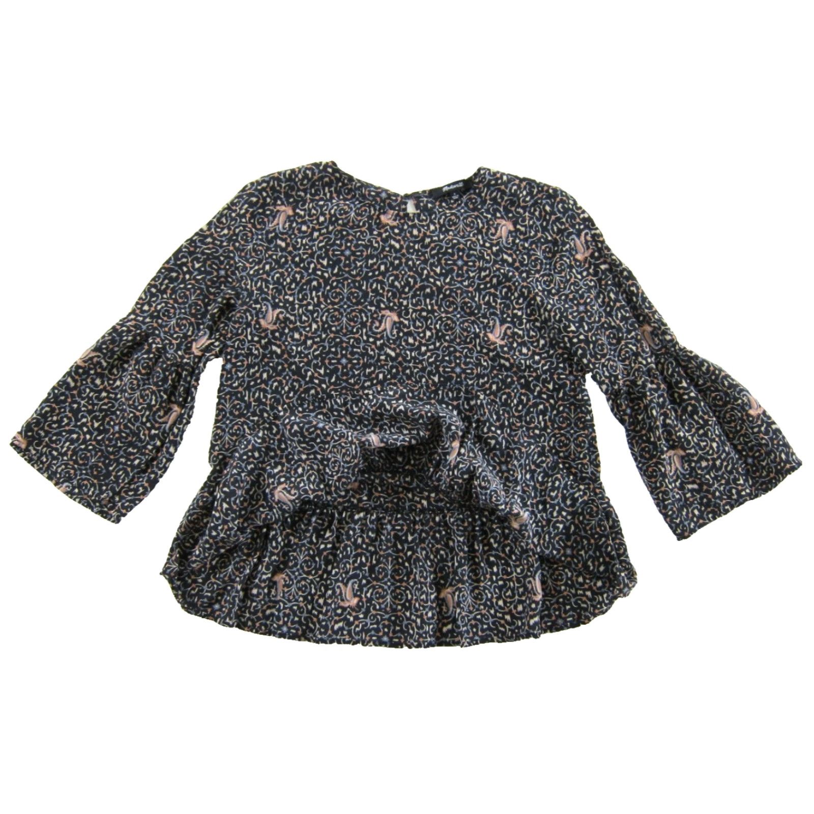 Madewell Madewell Blouse 100% Silk Paisley Floral 3/4 Sleeve Tunic Peasant Blue S Women's Shirt Size S / US 4 / IT 40 - 4 Thumbnail