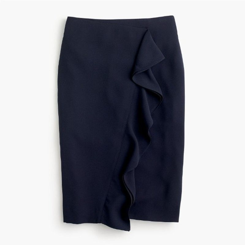 J.Crew NWT J. CREW Black Ruffle Pencil Skirt No. 3 365 Crepe 8 Size 30" / US 8 / IT 44 - 1 Thumbnail