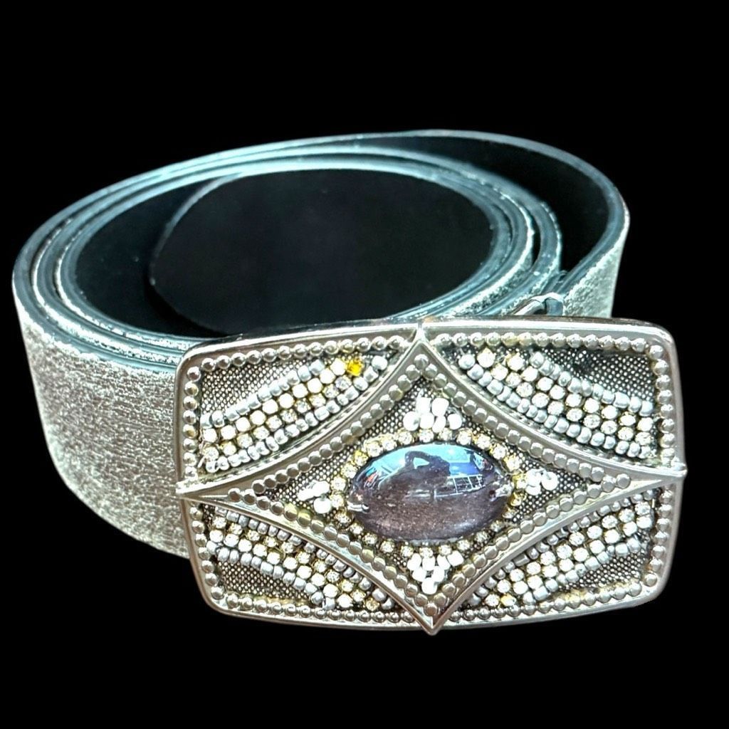 Chicos CHICO’S Metallic Gunmetal Silver Embellished Buckle Leather Size ONE SIZE - 4 Thumbnail