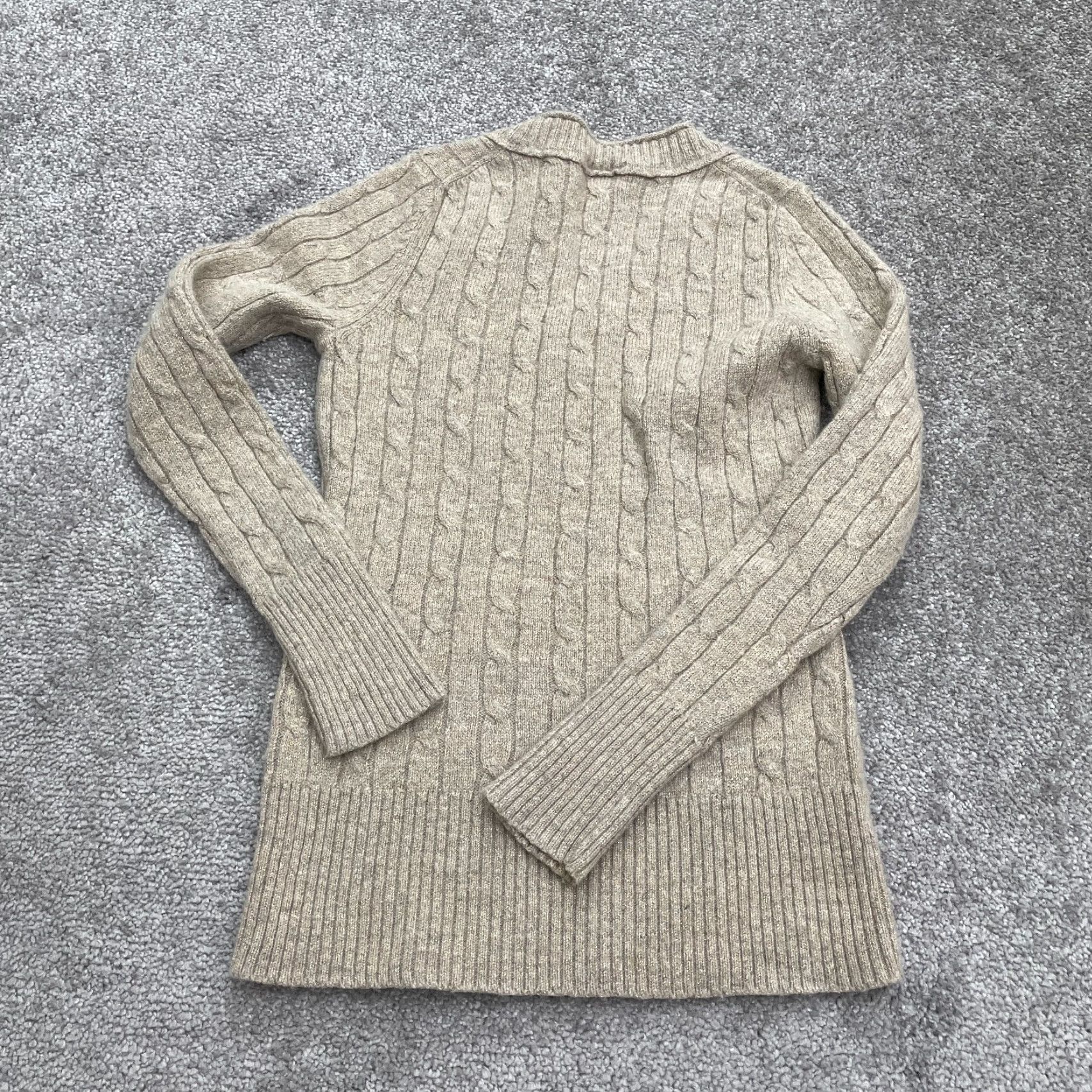 Loft LOFT Sweater Womens Petites PS Brown Pullover Cable-Knit V-Neck Knit Cotton Blend Long Sleeve Solid Womens Size S / US 4 / IT 40 - 2 Thumbnail