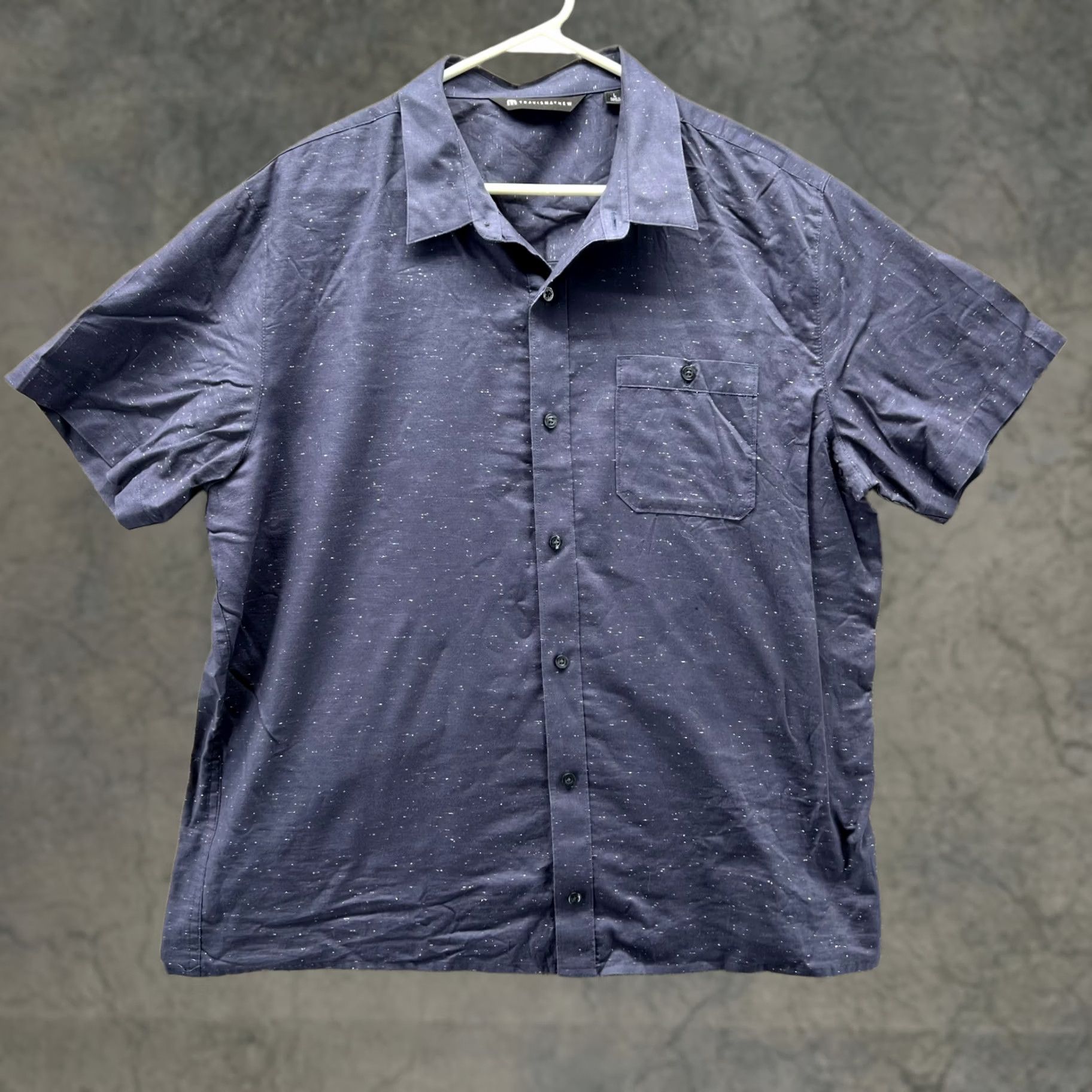 TravisMathew Travis Mathew Shirt Mens Large Blue Short Sleeve Slub Button Front Casual Woven Size US L / EU 52-54 / 3 - 1 Thumbnail