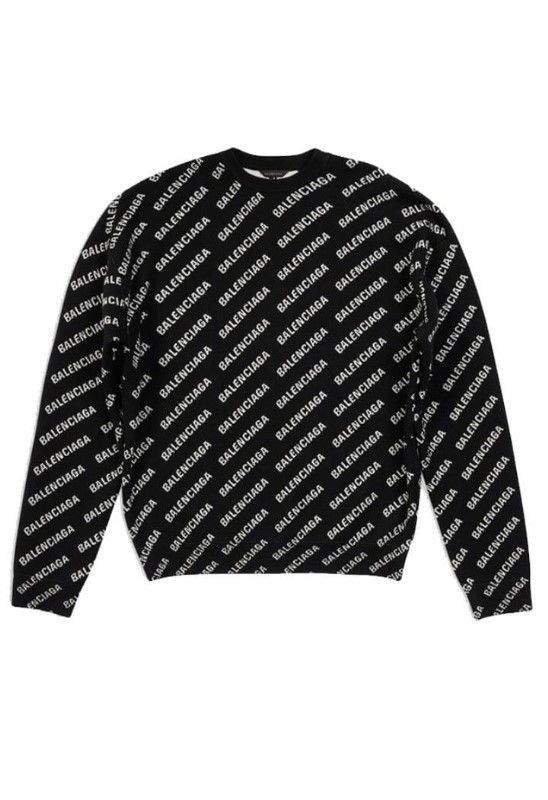 Balenciaga All-Over Monogram Crewneck Sweater in Black/White Size US S / EU 44-46 / 1 - 1 Thumbnail