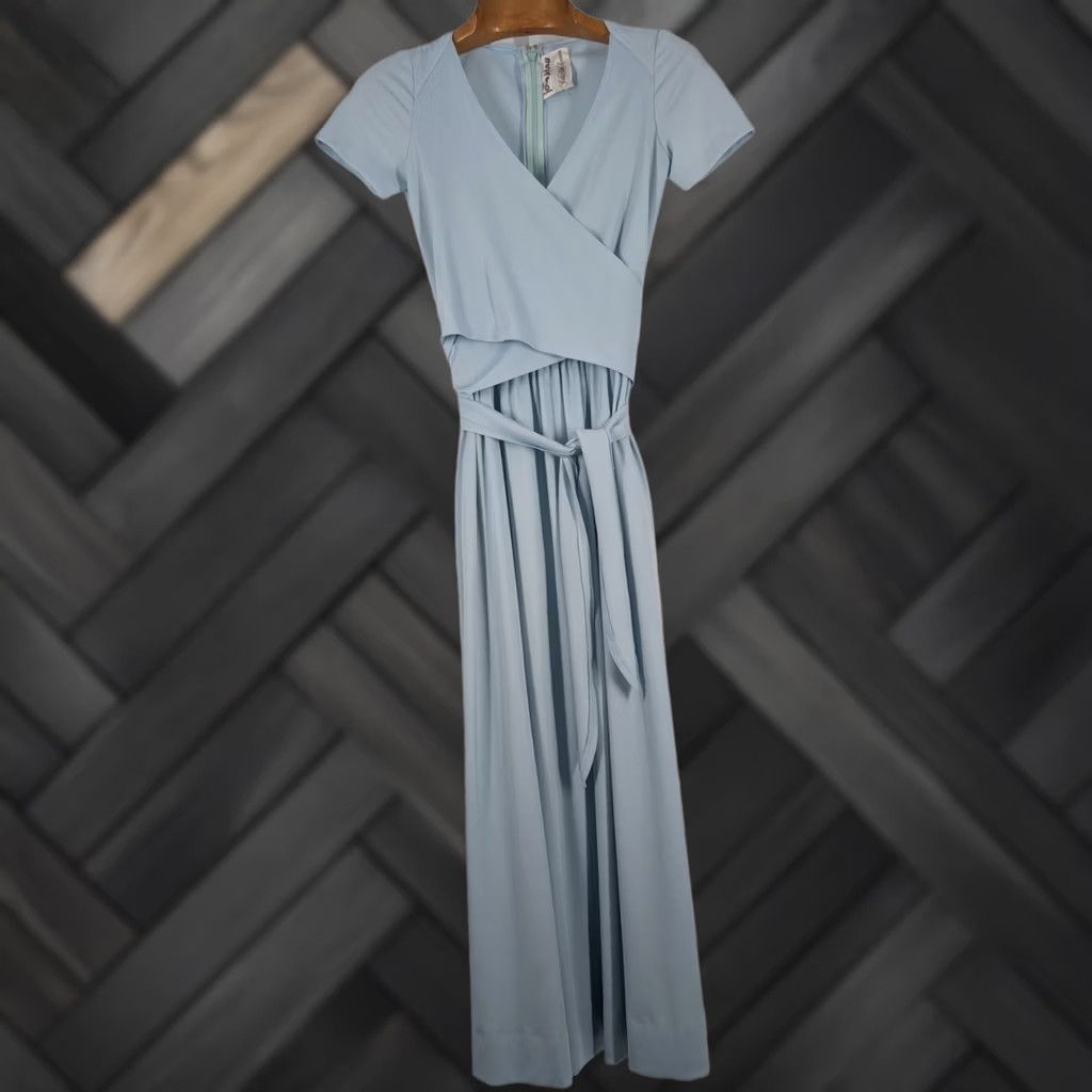 Vintage VINTAGE John Kloss Wrap Dress Saks Fifth Ave Sky Blue Boho Mod 1970s Evening Bohemian 70s 32-34 4 Regular USA Mens Womens Girls Size 4XL / US 24-26 - 1 Thumbnail
