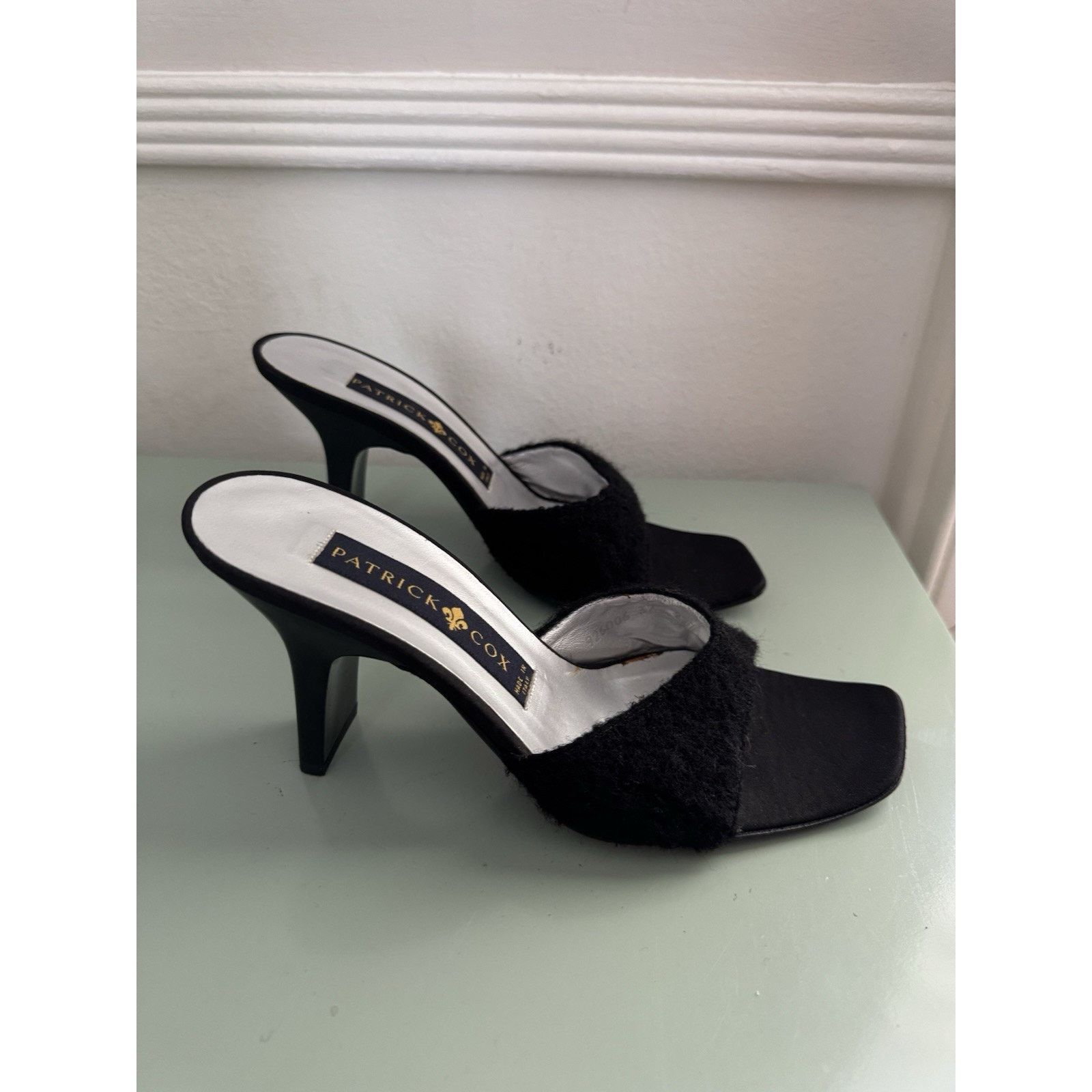 Patrick Cox Vintage Y2K Patrick Cox Black Fuzzy Sandal Heels Pumps Sz 37 Size US 6.5 / IT 36.5 - 1 Thumbnail