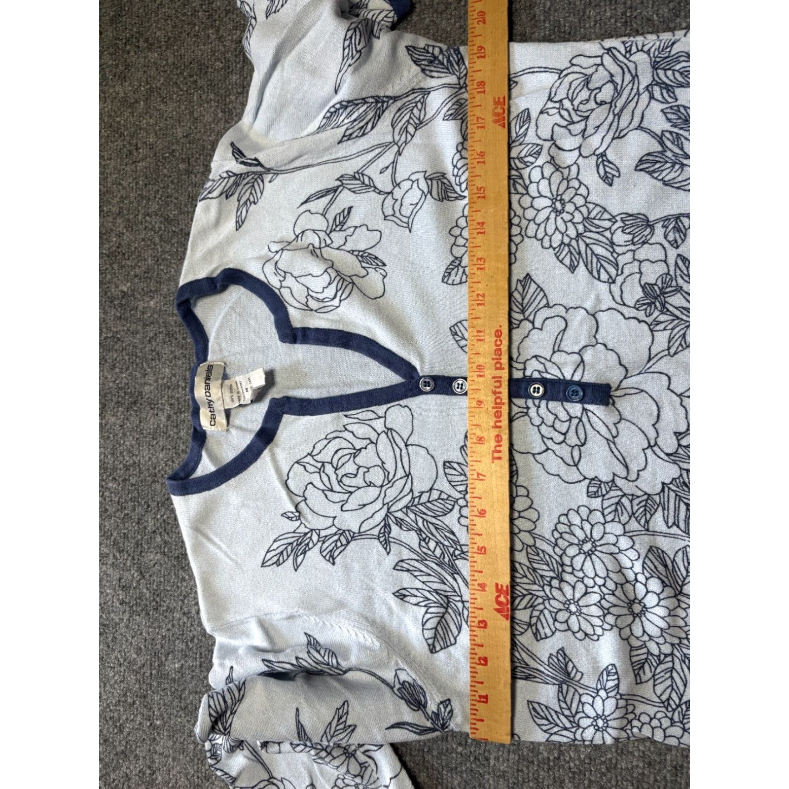 Vintage Cathy Daniels Sweater Shirt Women's M Floral Cotton Knit Long Sleeve Blue Size M / US 6-8 / IT 42-44 - 4 Thumbnail