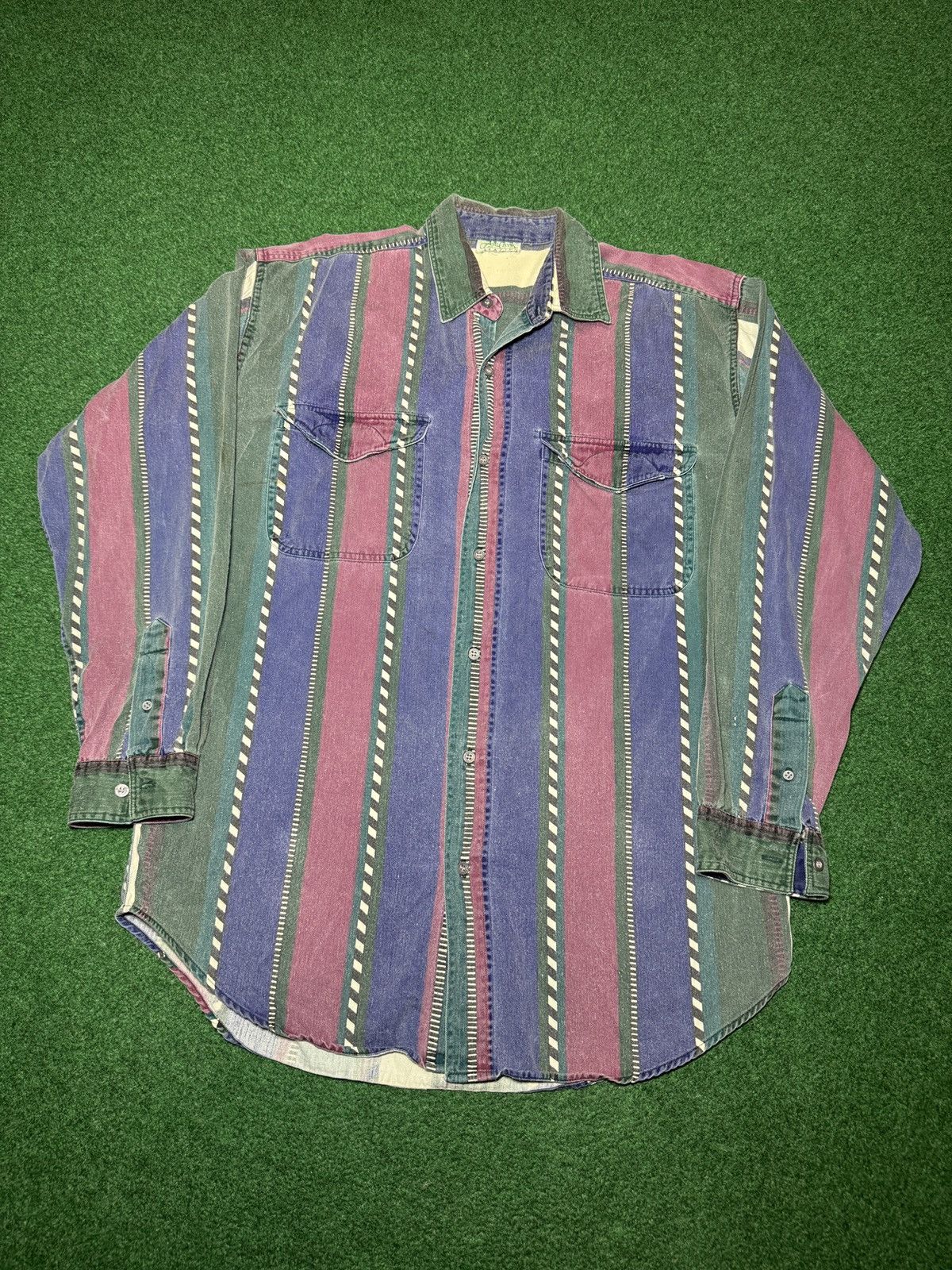Vintage Wester Vintage Button Up Vertical Stripe L/XL 23x32 Shirt Size US XL / EU 56 / 4 - 1 Thumbnail