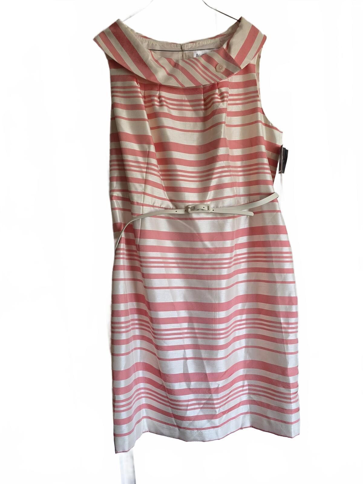 Other KSL Coral Pink Striped Sleeveless Dress Sz 18W Belted Spring Size XXL / US 16-18 / IT 52-54 - 2 Thumbnail